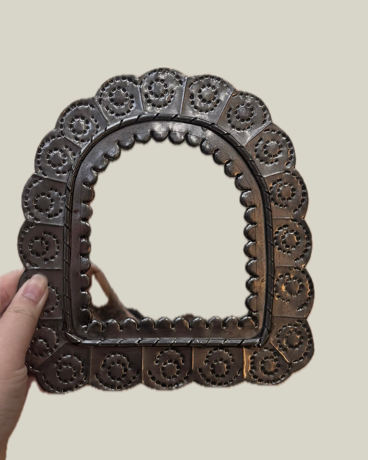 Mexican folk art punched tin mirror