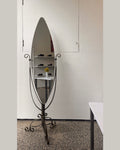 Full length swivel mirror on metal body with bronzed finish and spiral details