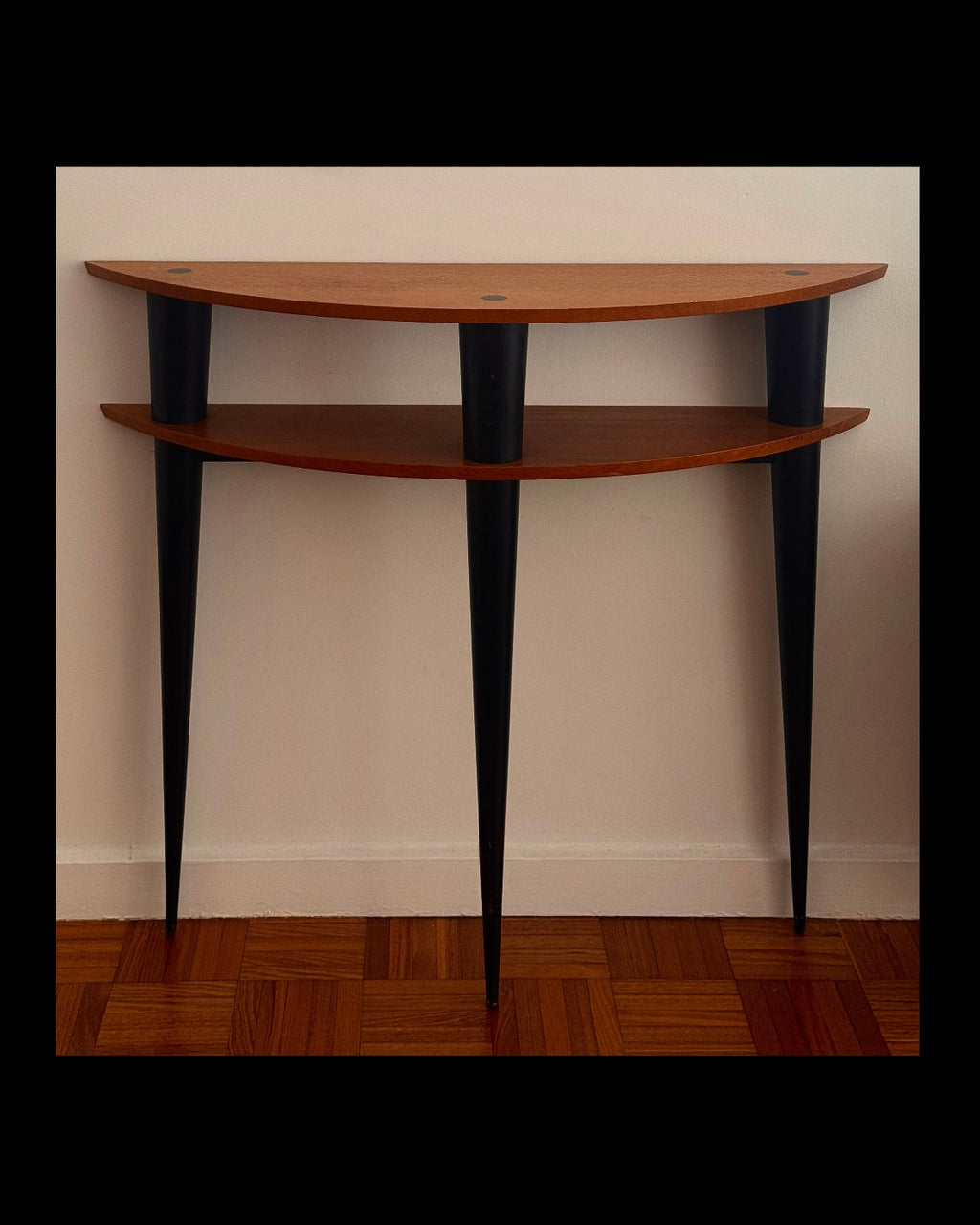 Australian demi lune silky oak console with tapered black legs
