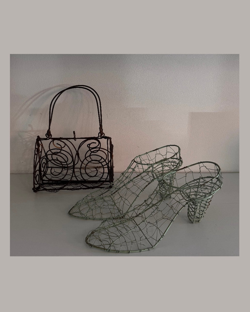 Pair of wire heels in pastel green
