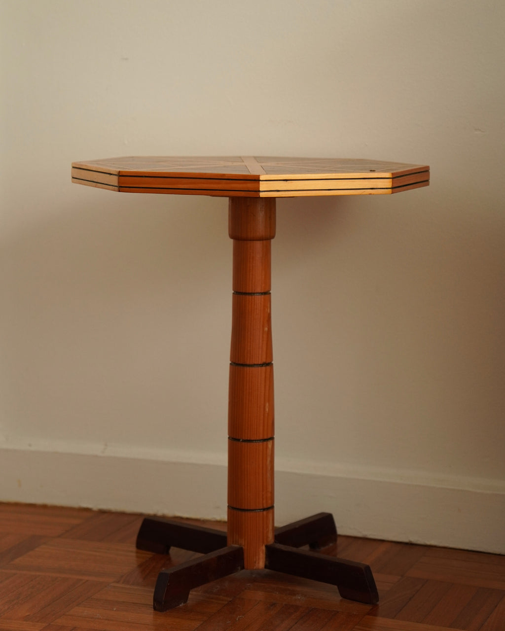 Octagonal wood marquetry table
