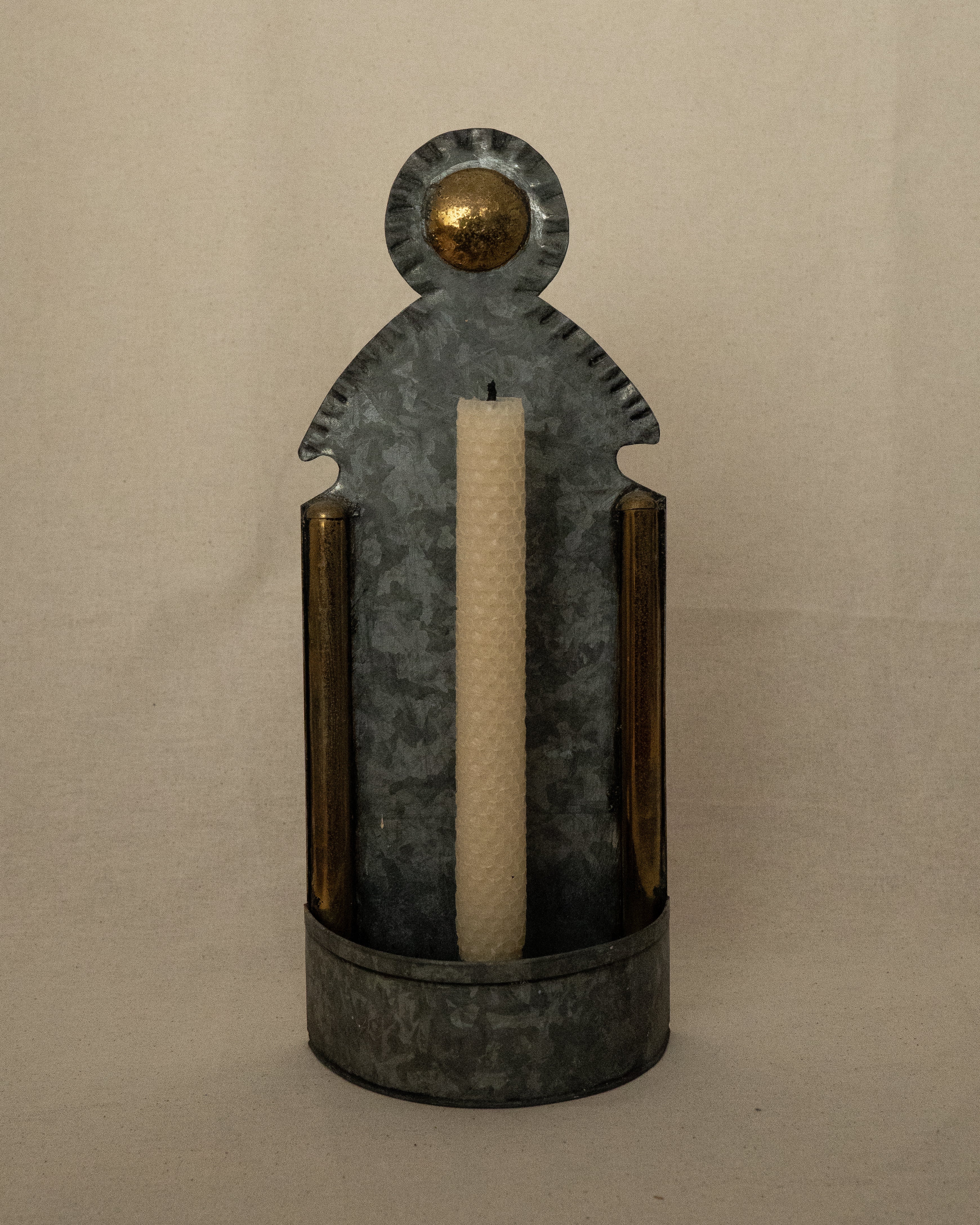 Mexican punched tin single candle holder