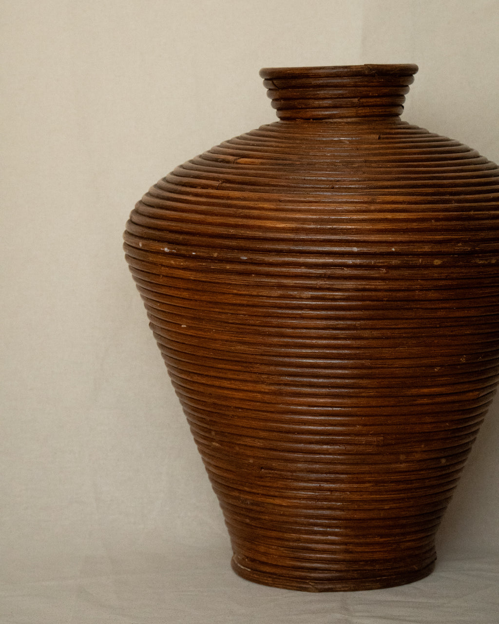 Large pencil reed woven urn vase