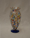 Art glass vase with colourful marks and blue base