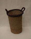 Seagrass woven basket with purple rim and handles
