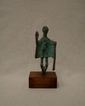 Cast Sardinian "Capotribu" (Chief of the herdsmen) bronze verdigris sculpture on wooden base
