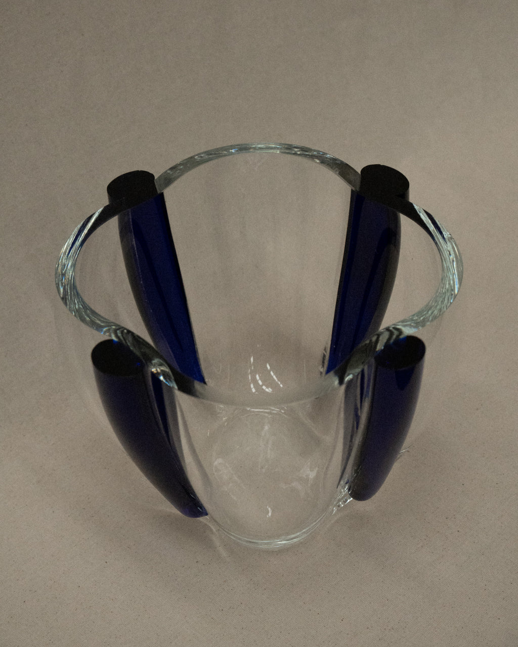 Sasaki art glass bowl vase with cobalt edges