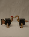Pair of painted wooden chicken and duck coin box