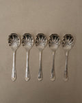 Set of 5 shell shaped silver plated dessert spoons