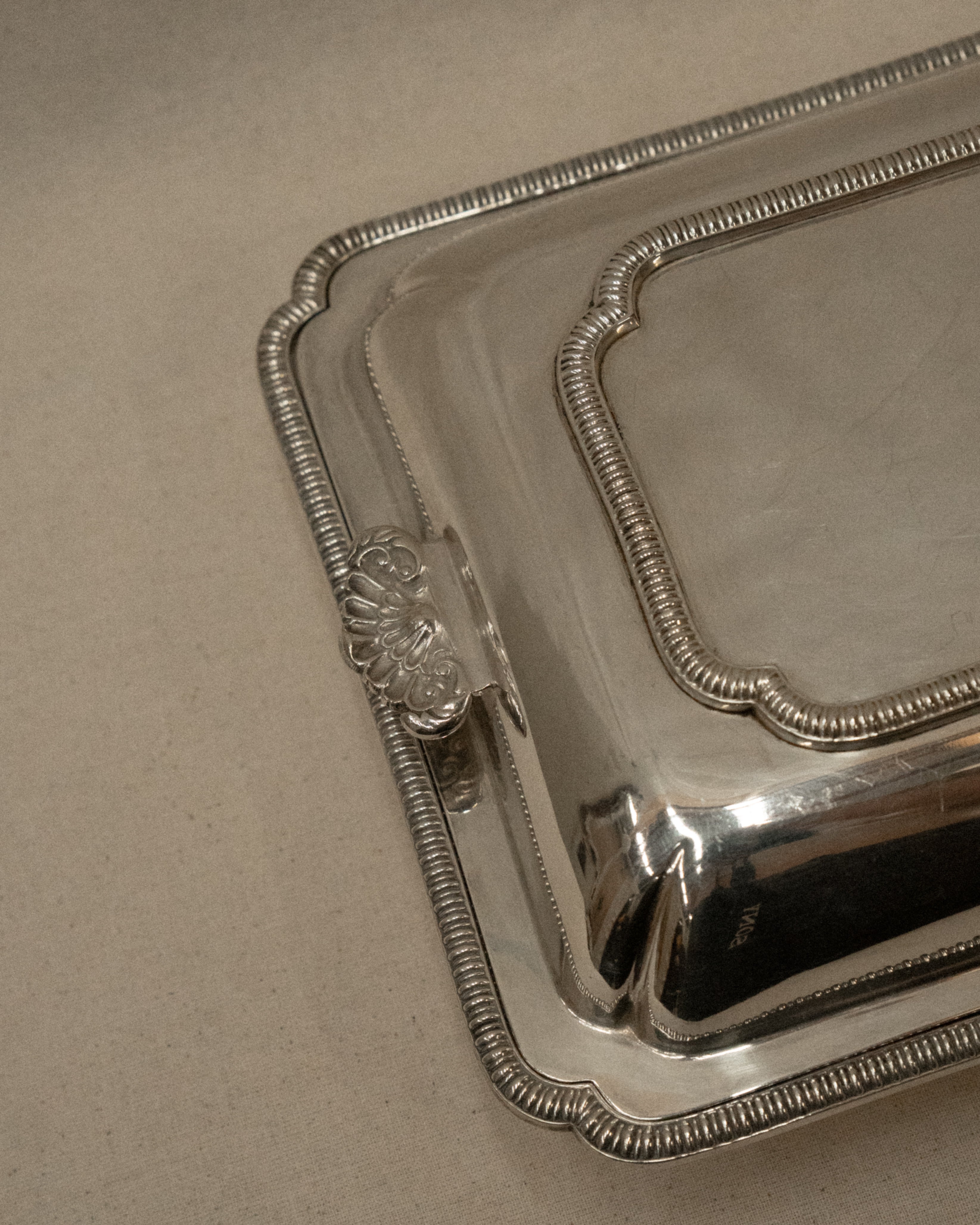 Silver plated tray with cloche with handles