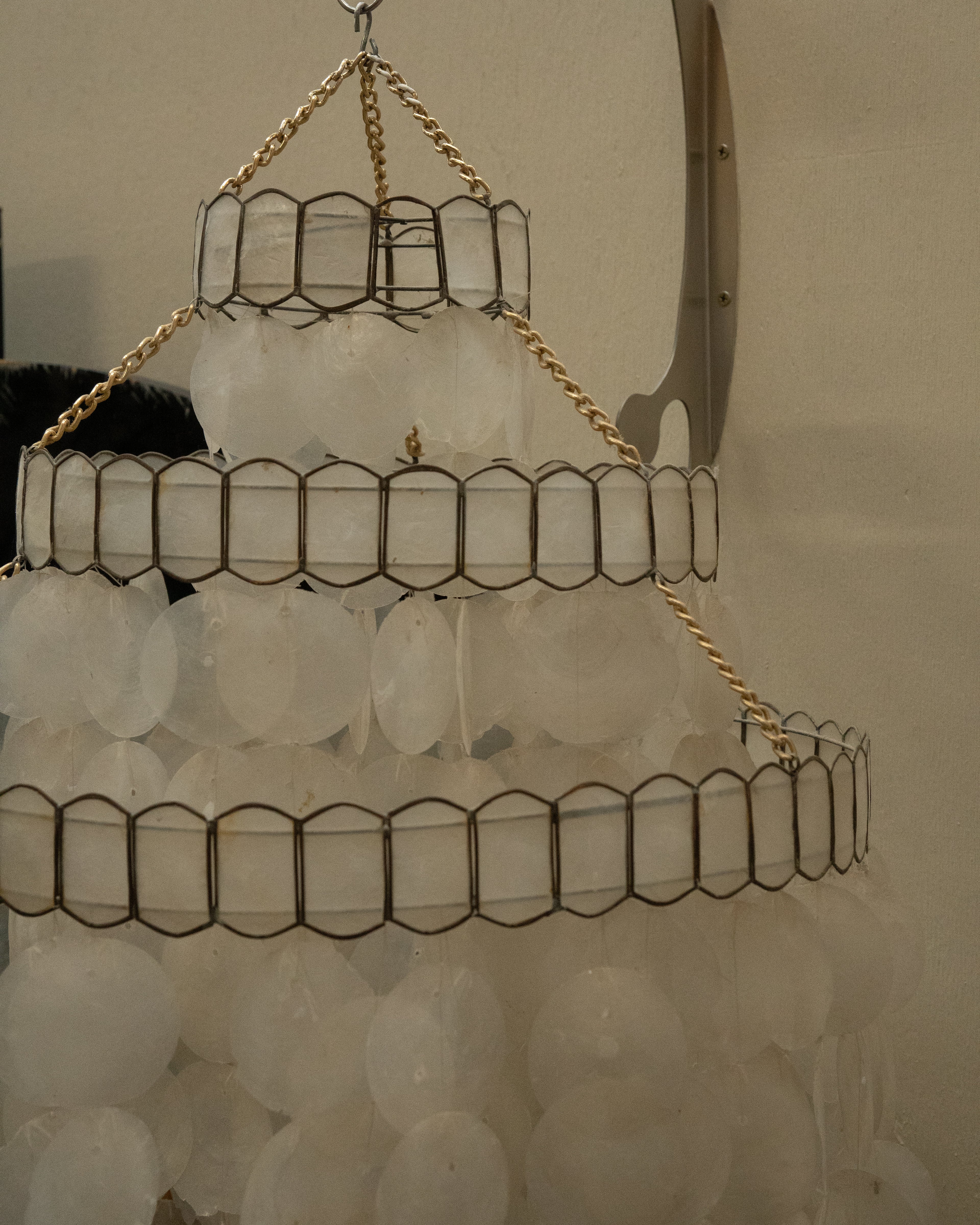 Capiz shell chandelier and wind chime
