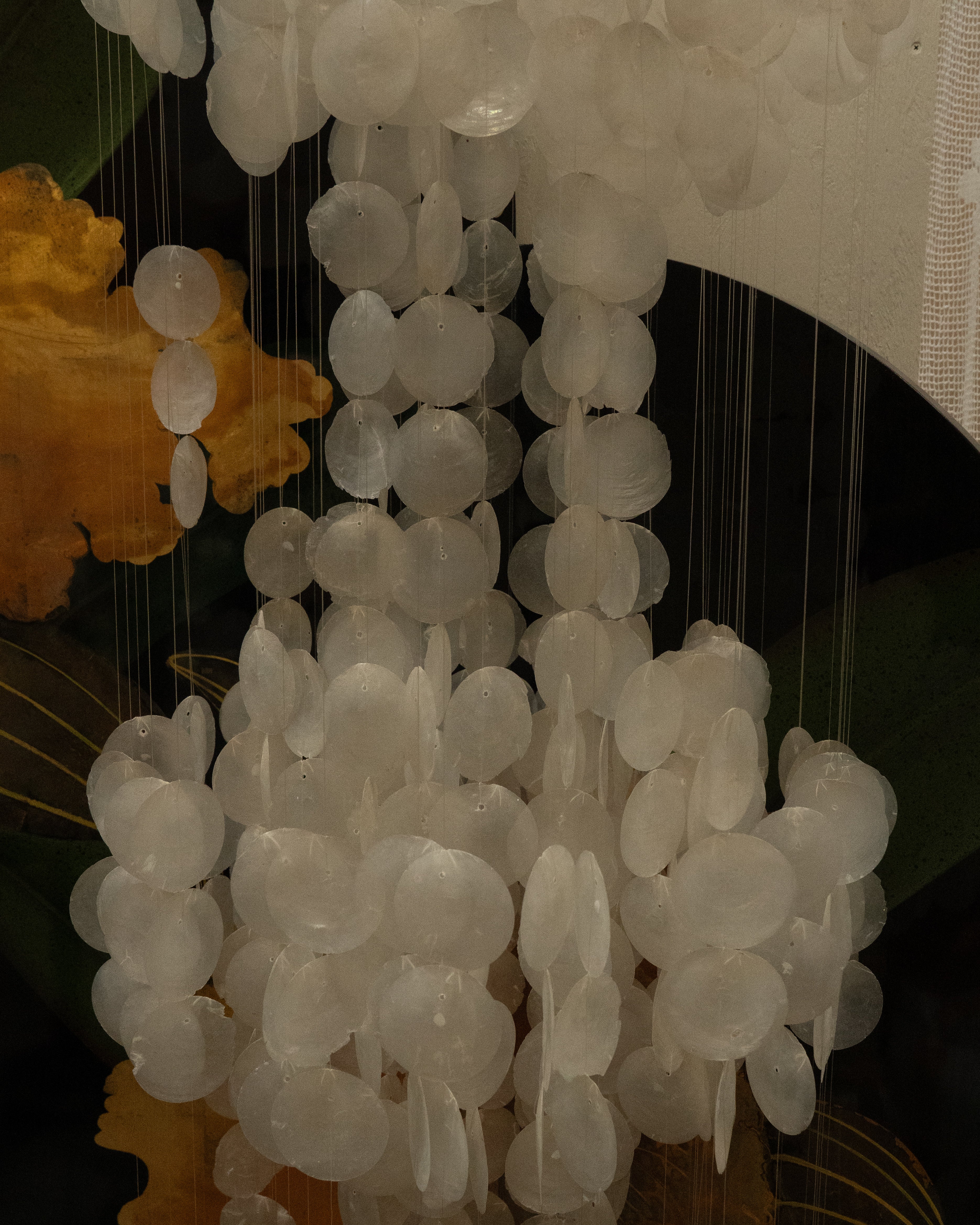 Capiz shell chandelier and wind chime