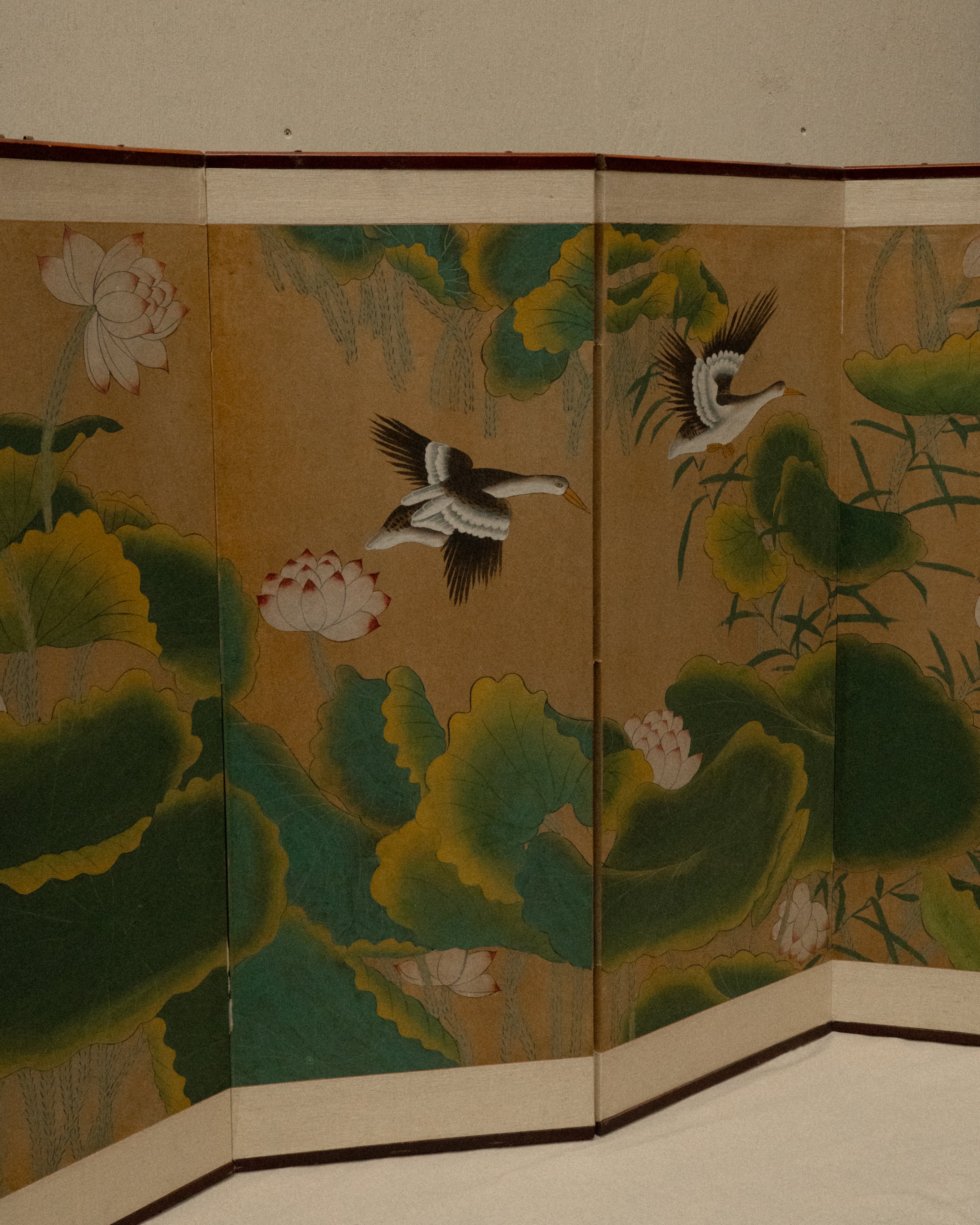 Japanese hand painted four panel folding screen wall hanging