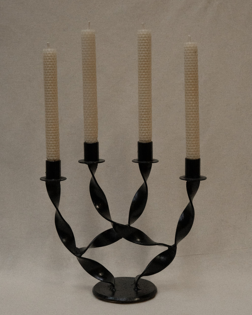Black coated steel twist arm candelabra