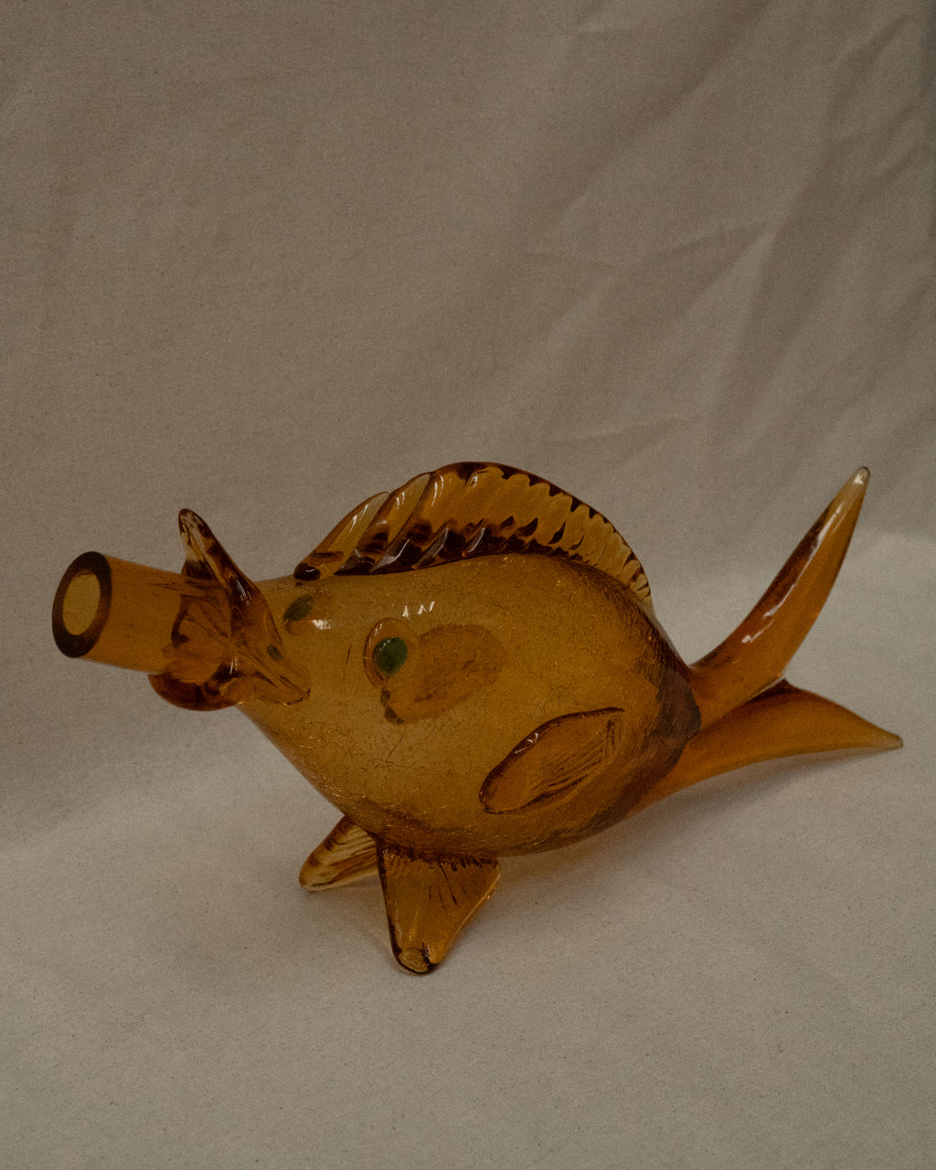 Orange art glass fish vase/wine decanter