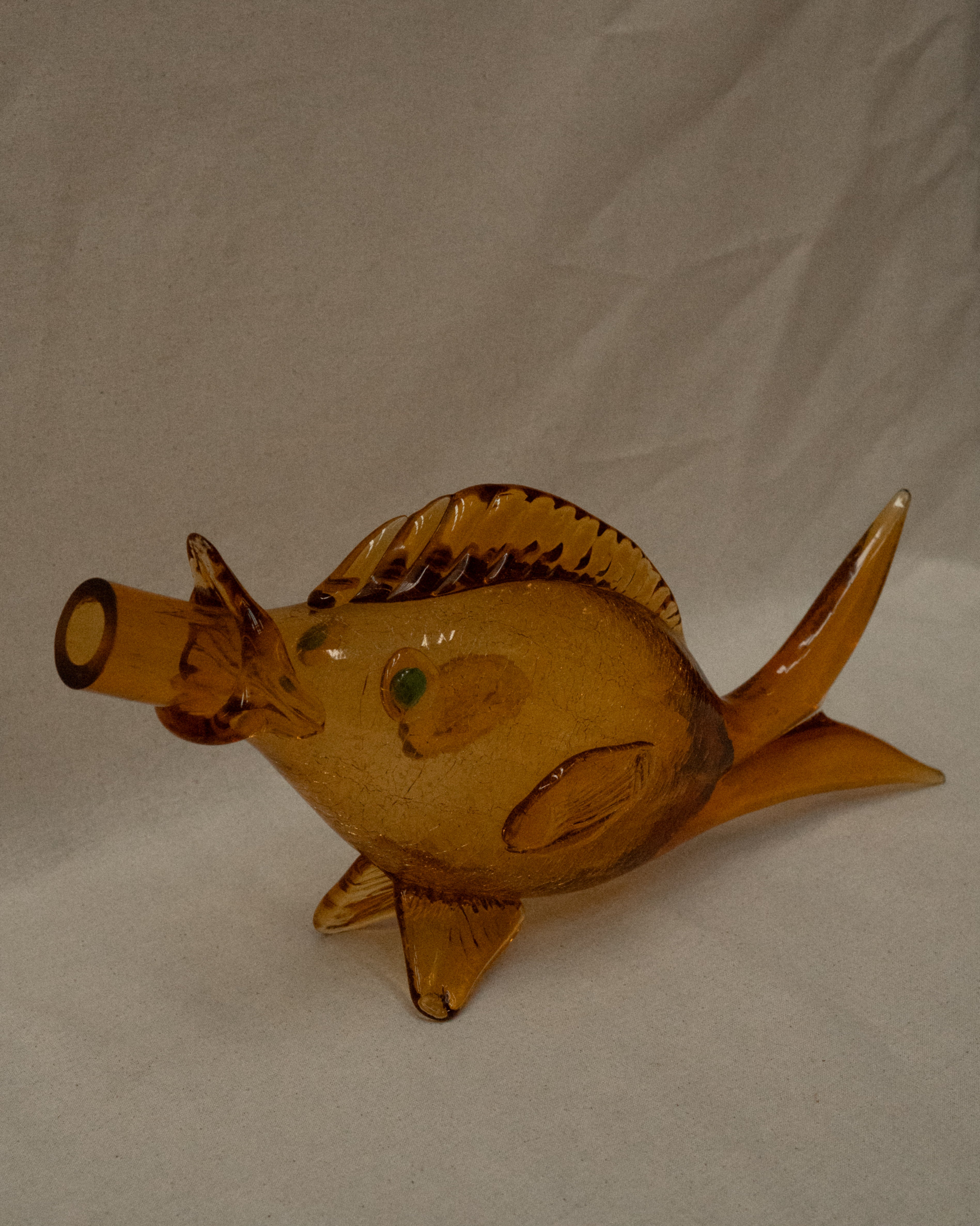 Orange art glass fish vase/wine decanter