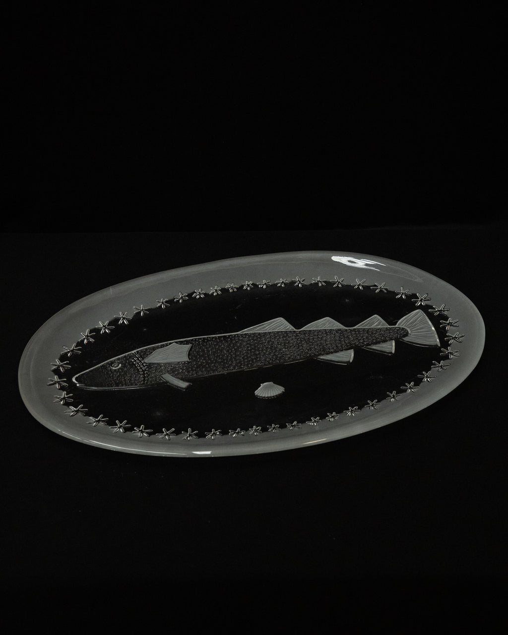 Glass embossed fish and stars dish plate