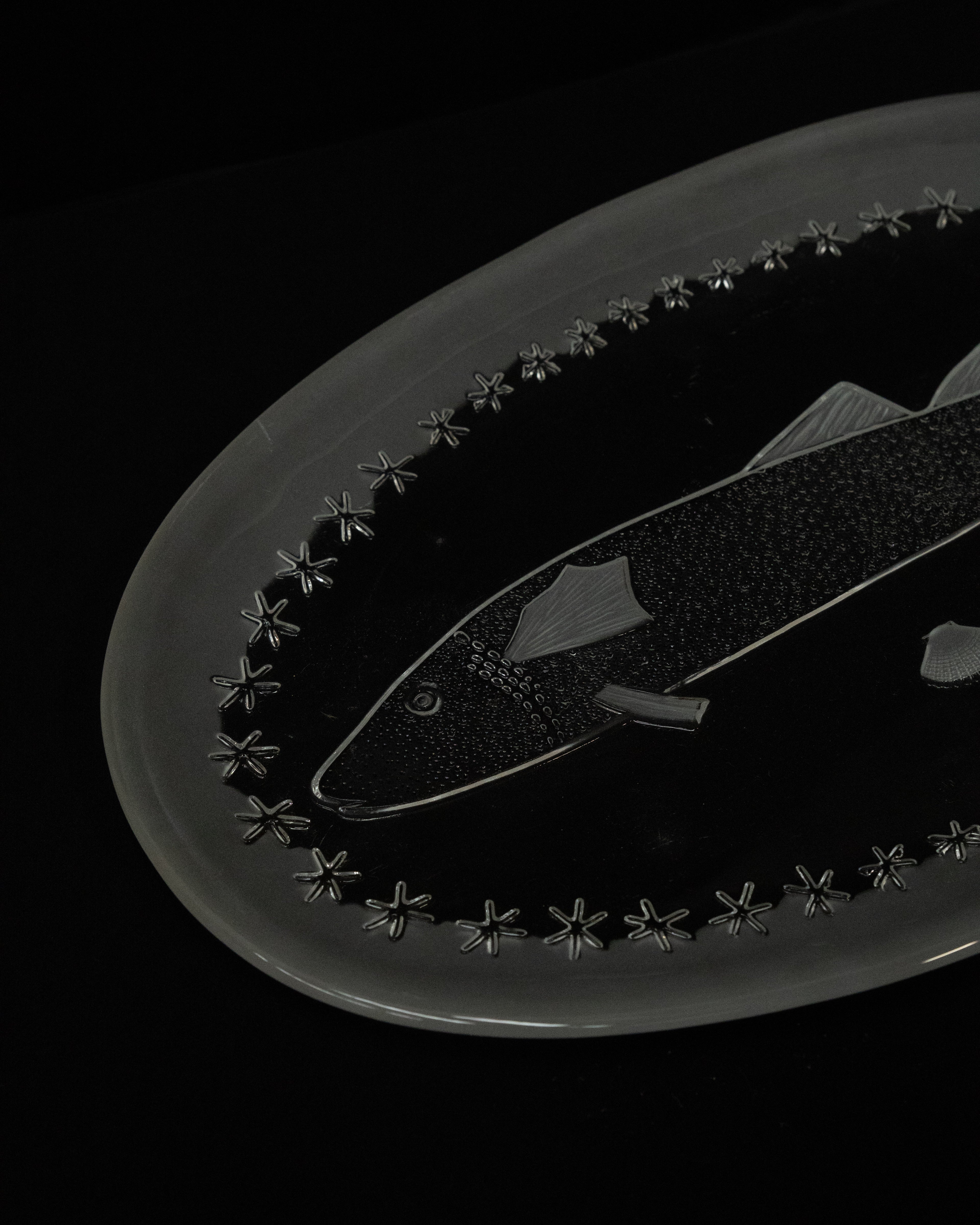 Glass embossed fish and stars dish plate