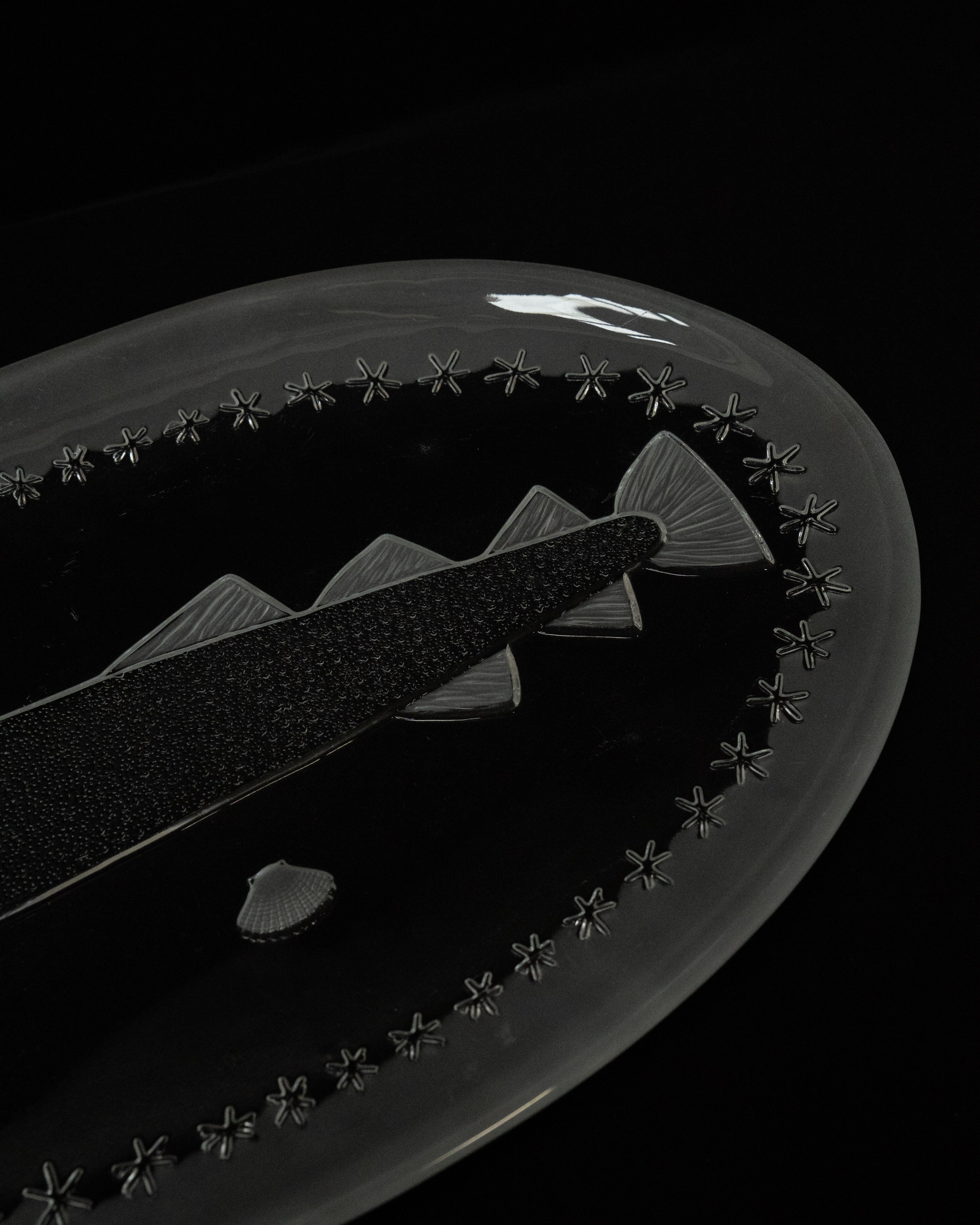 Glass embossed fish and stars dish plate