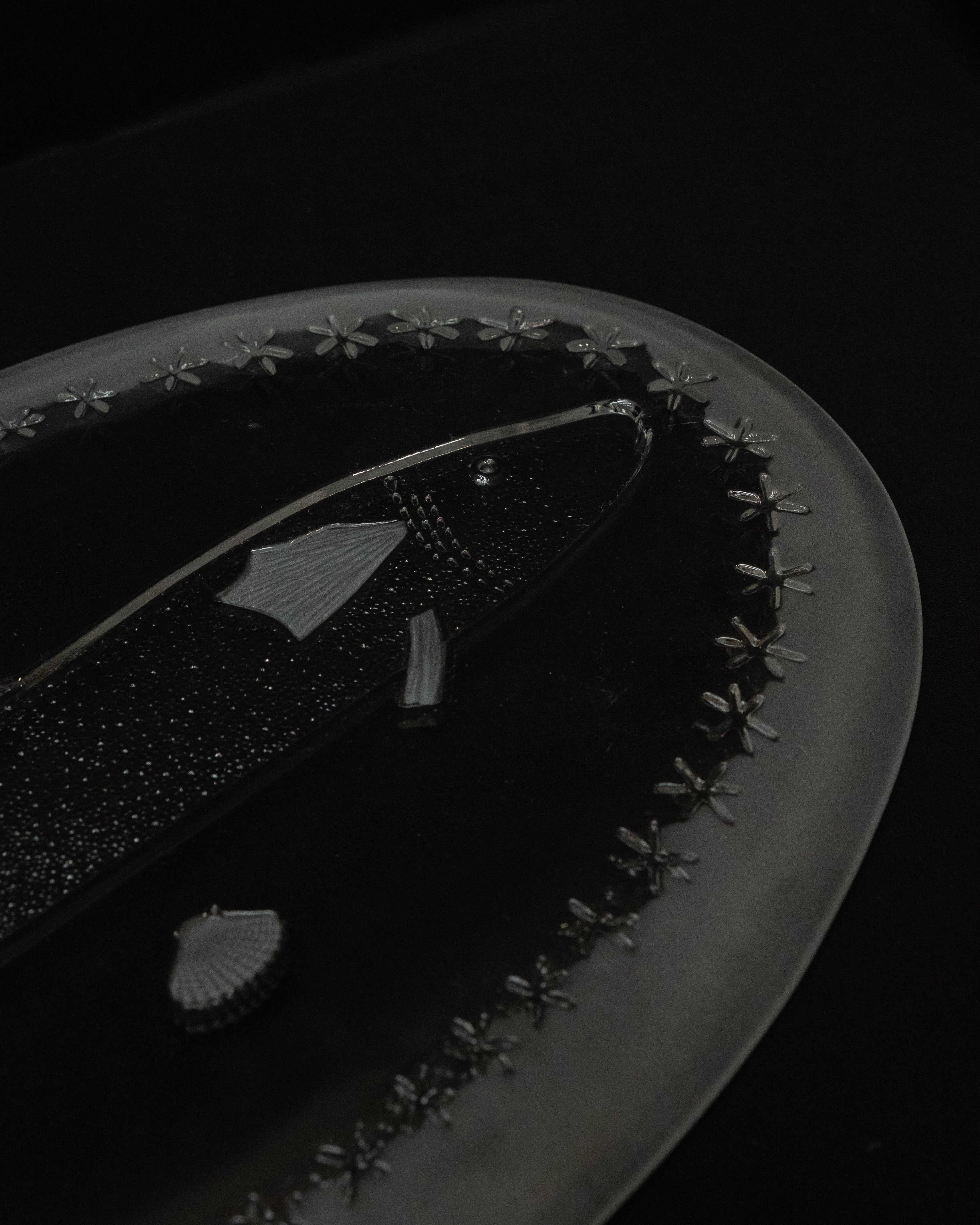 Glass embossed fish and stars dish plate