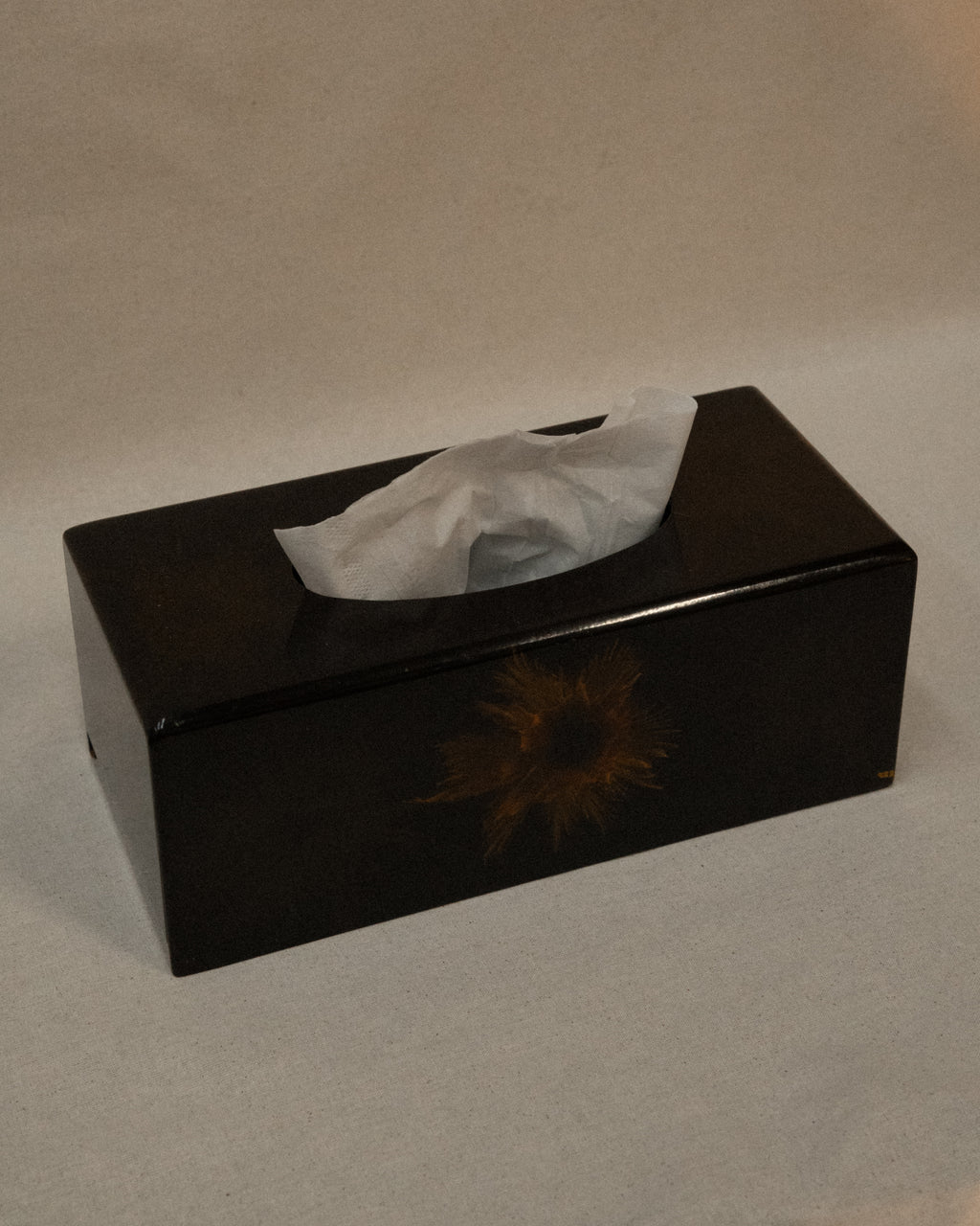 Lacquered floral tissue box