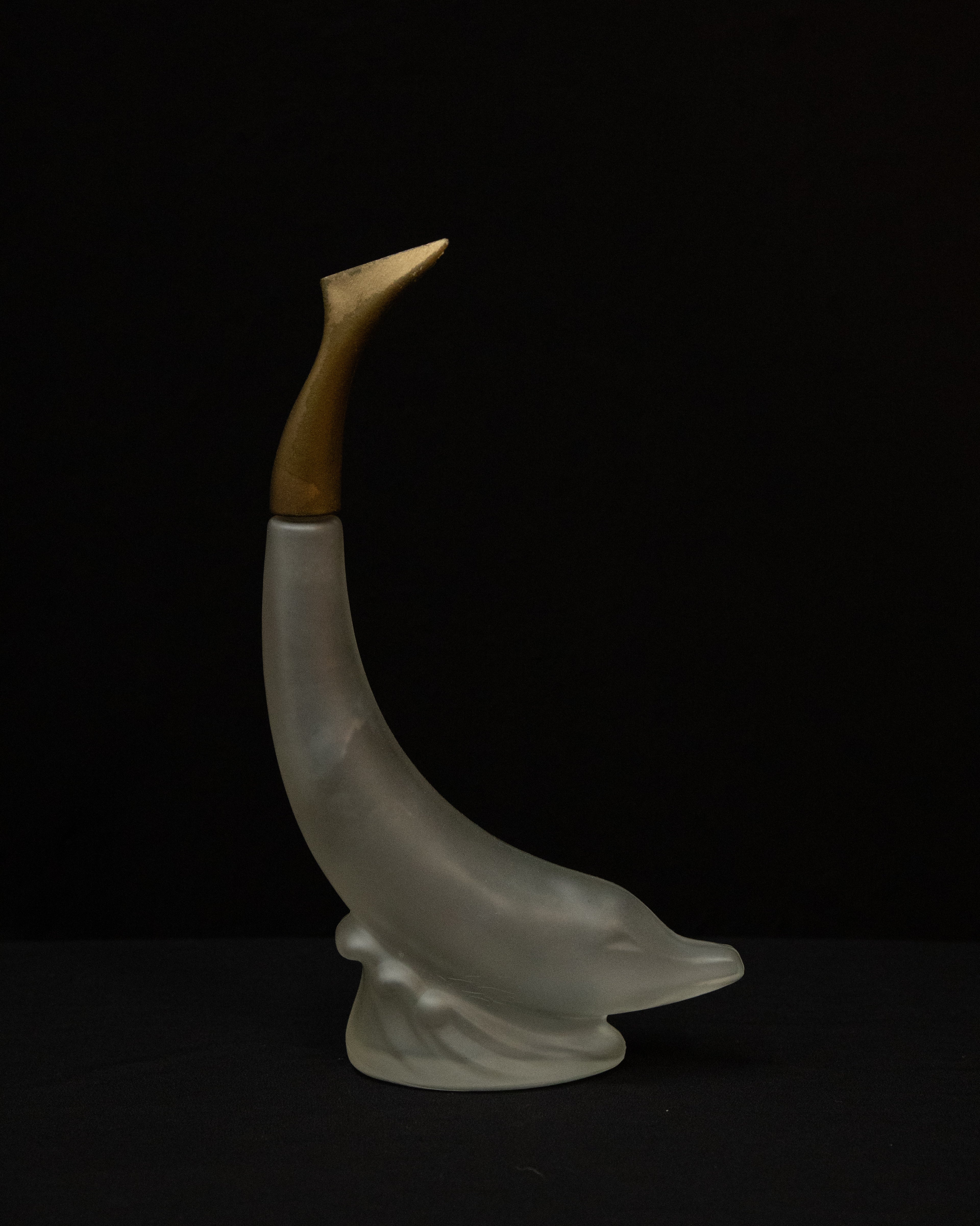 Frosted glass dolphin bottle with screw on lid