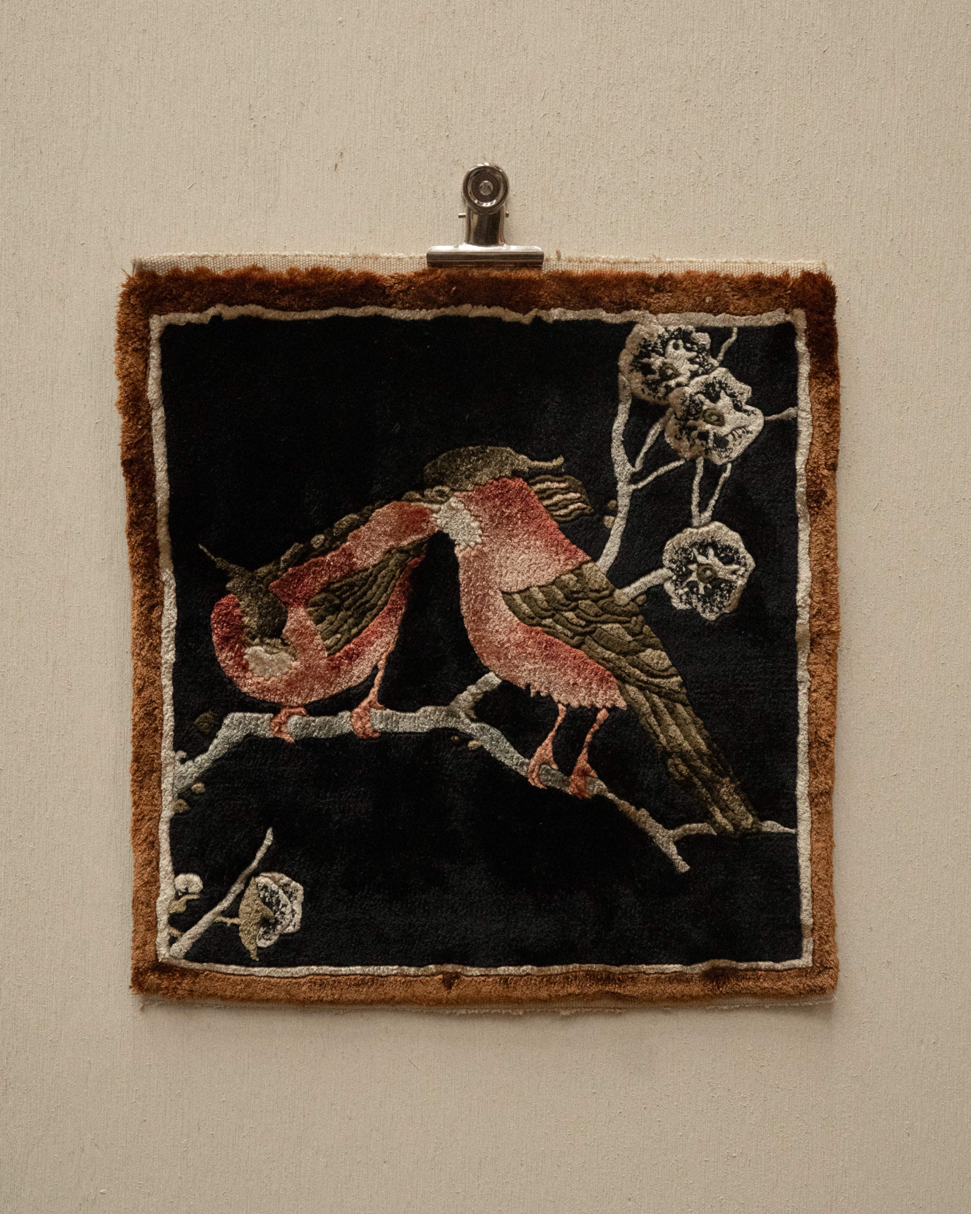 100% silk placemat/wall hanging featuring birds and flowers