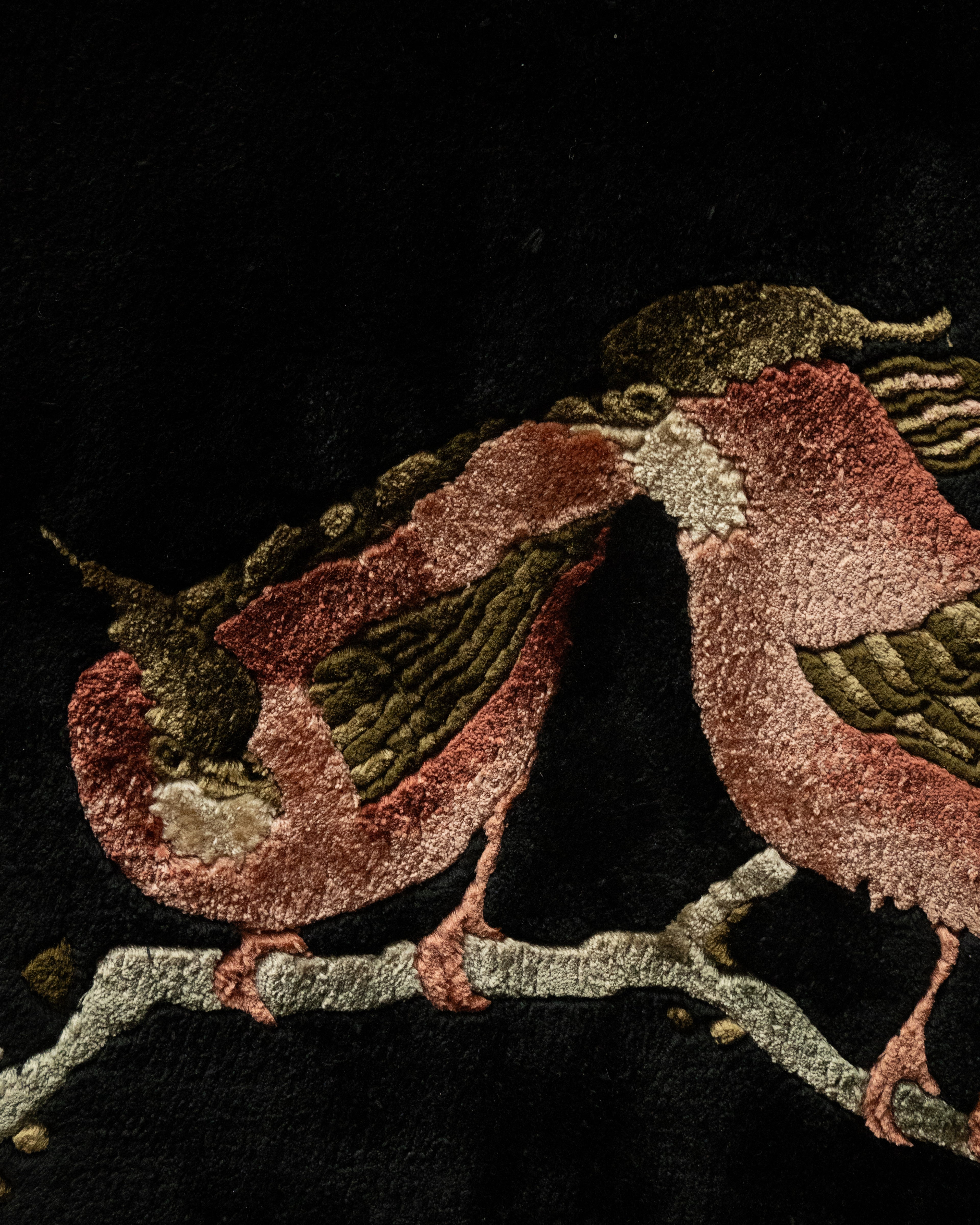 100% silk placemat/wall hanging featuring birds and flowers