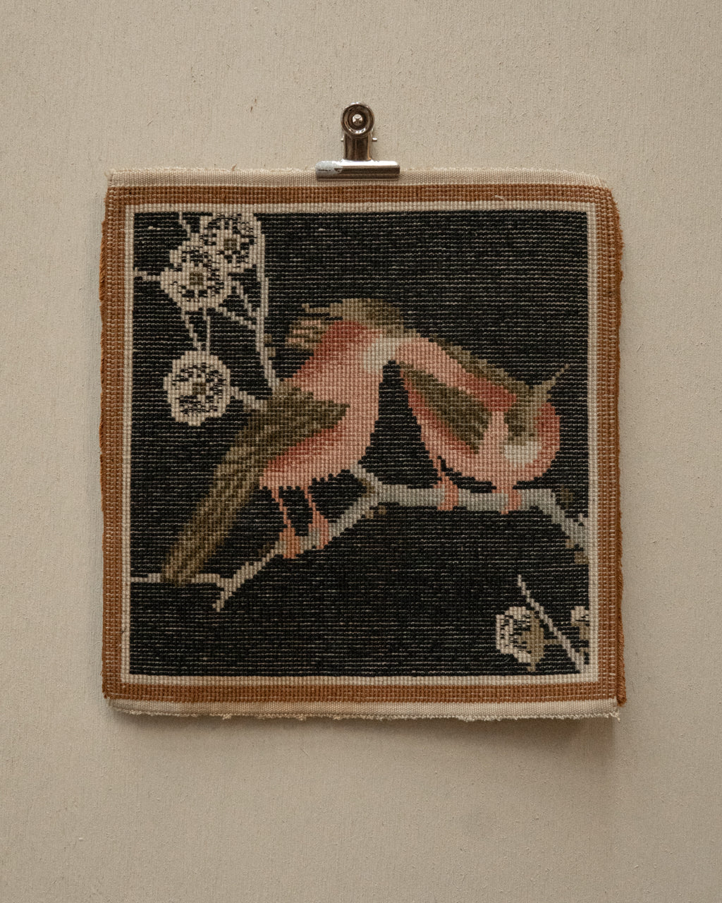 100% silk placemat/wall hanging featuring birds and flowers