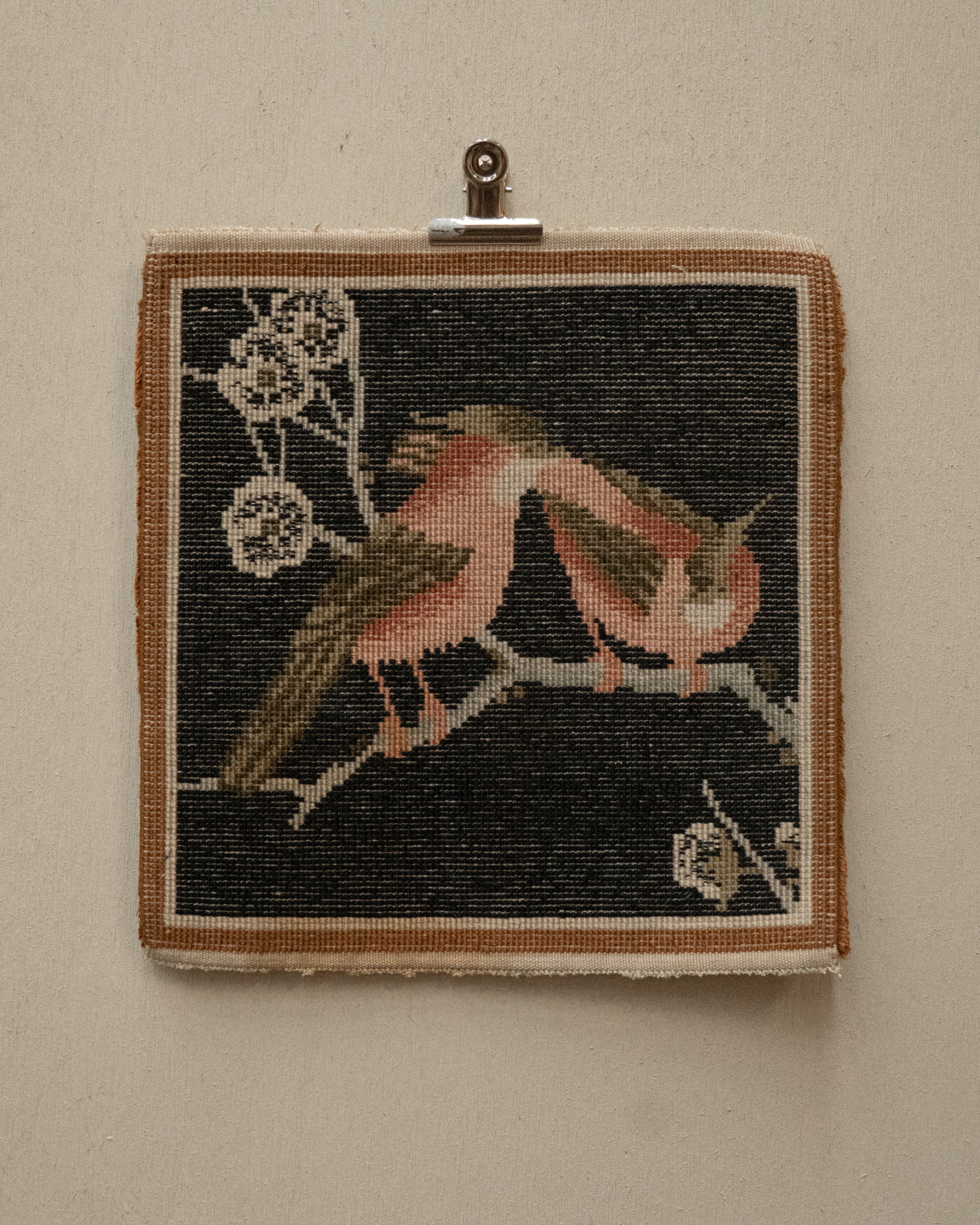 100% silk placemat/wall hanging featuring birds and flowers