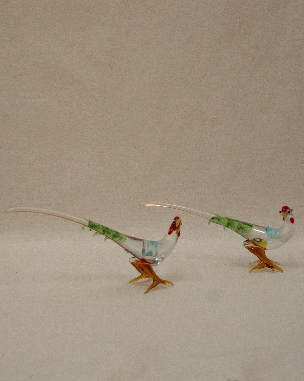 Pair of hand blown art glass pheasants