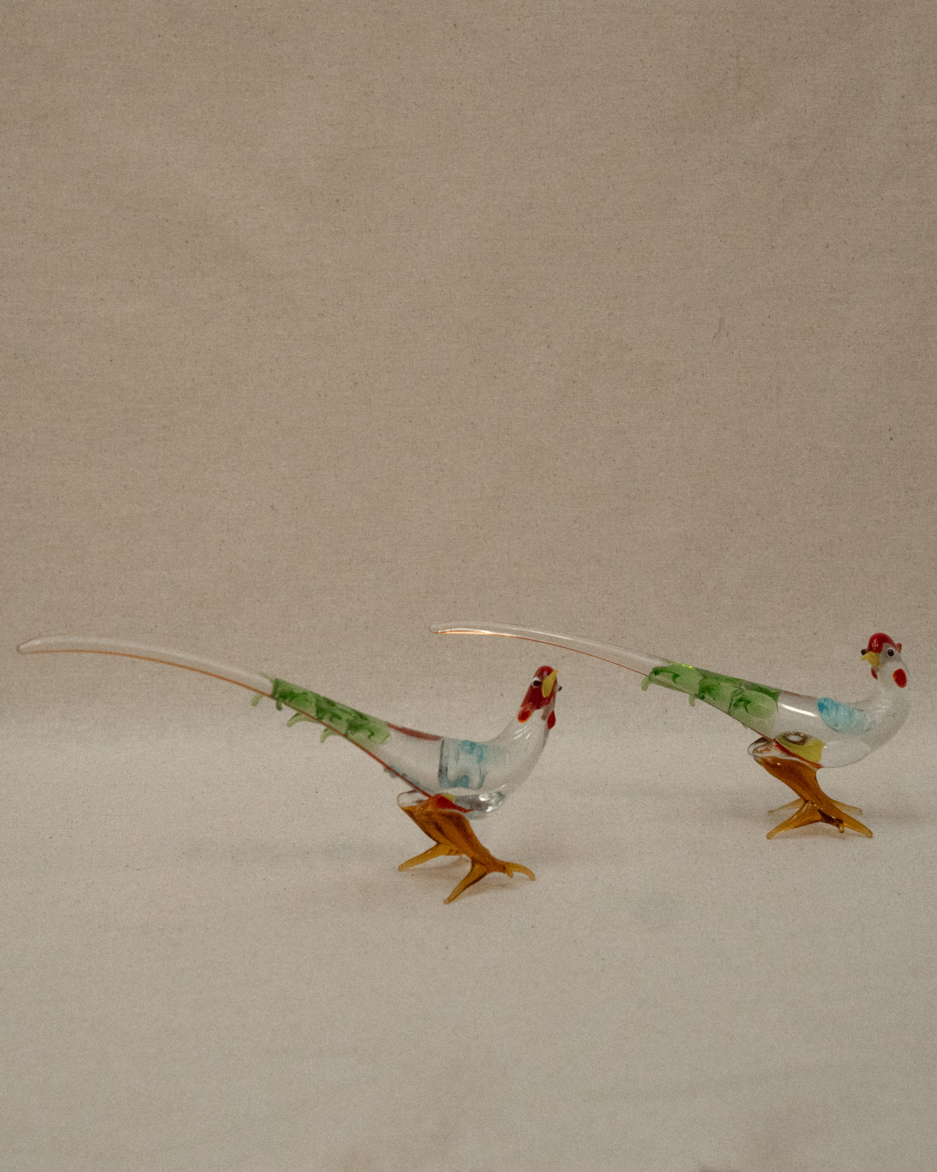 Pair of hand blown art glass pheasants