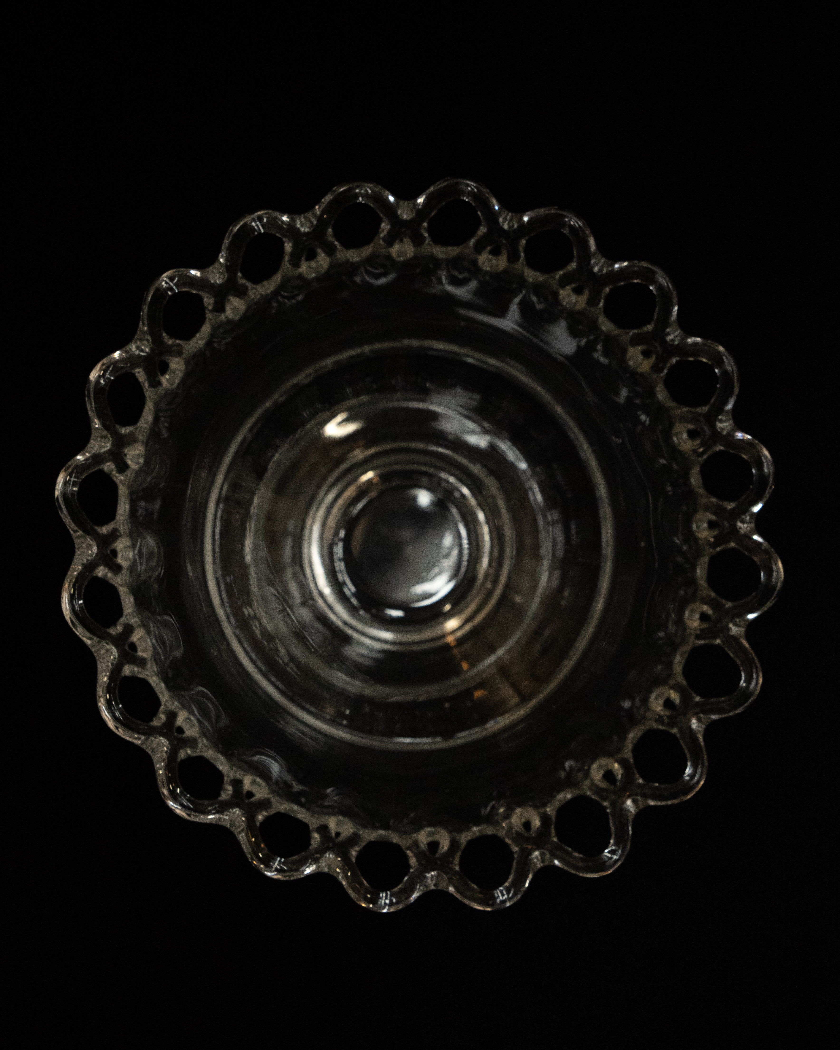 Clear art glass bowl with lace like details