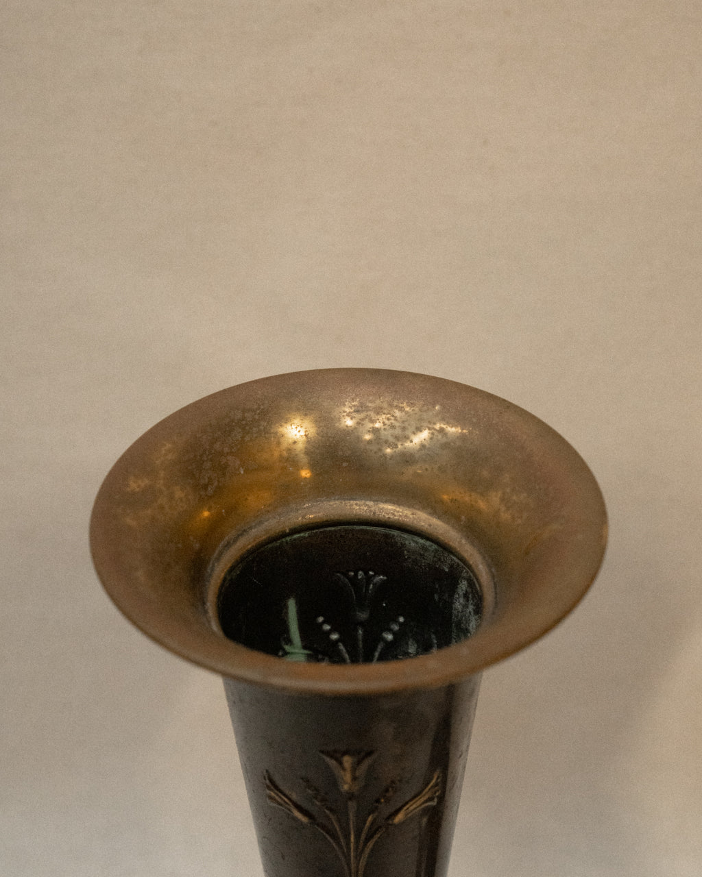 Pair of English Art Nouveau solid brass vases