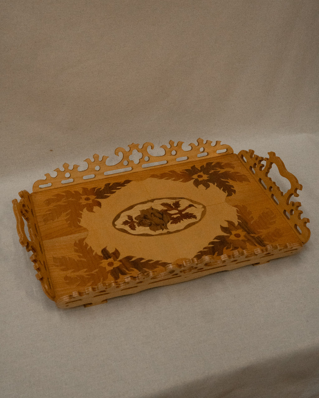 Wood floral marquetry tray