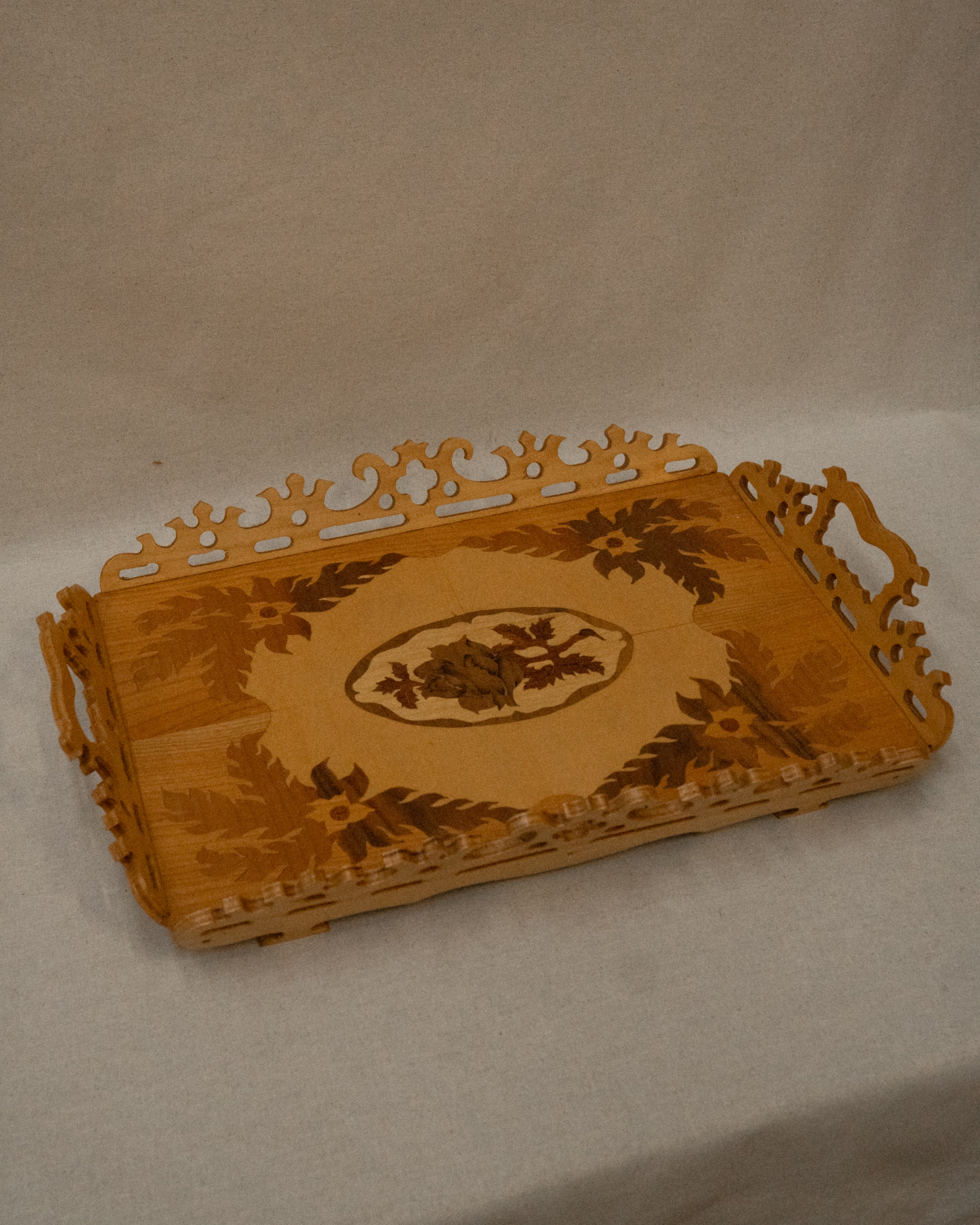 Wood floral marquetry tray
