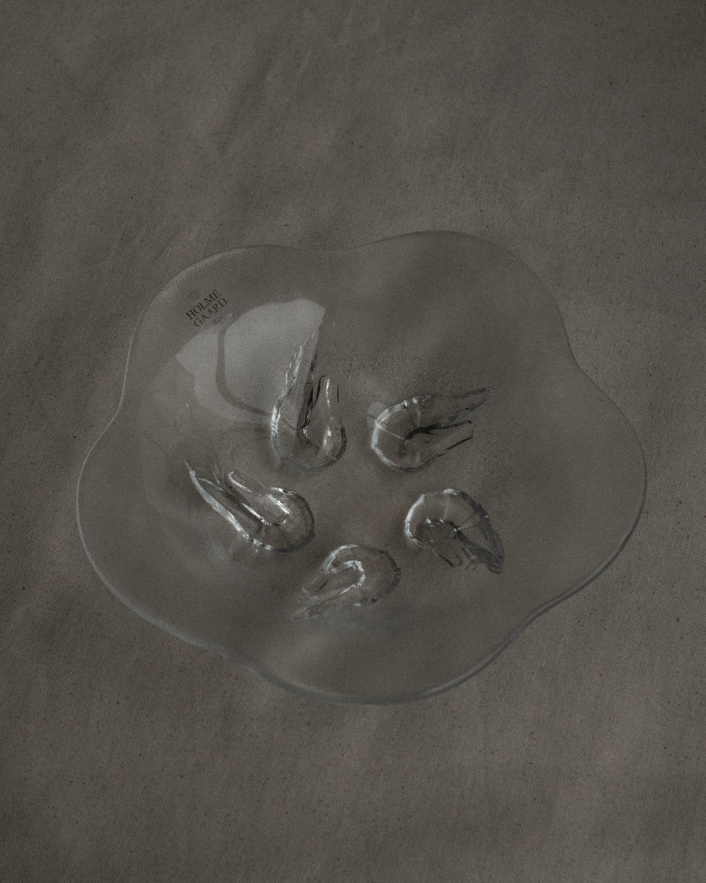 Danish glass bowl with shrimp by Holme Gaard