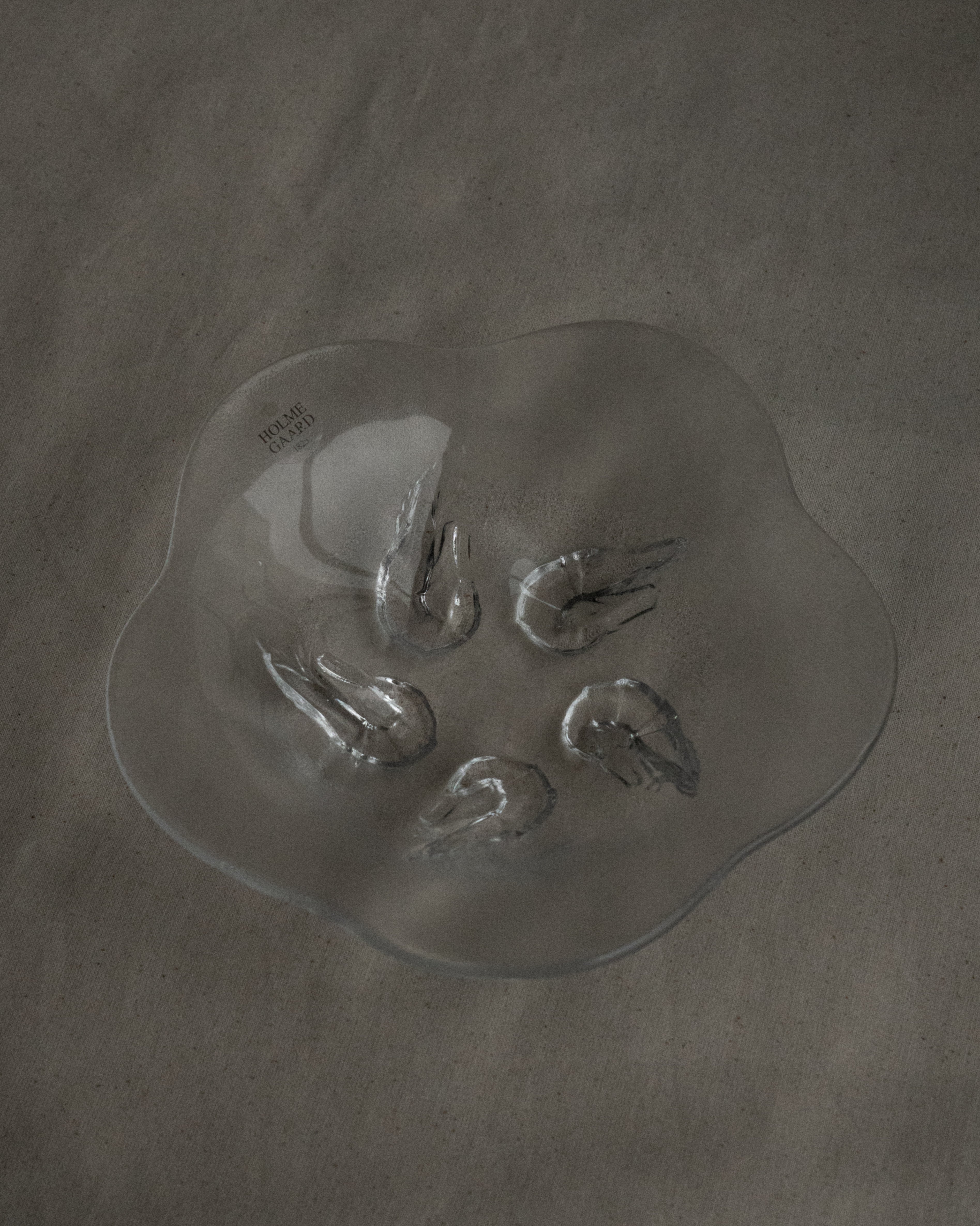 Danish glass bowl with shrimp by Holme Gaard