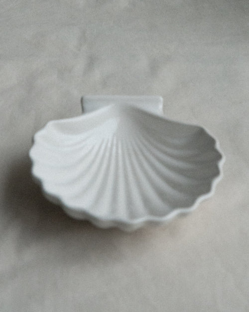 White ceramic shell dish, Made in Japan