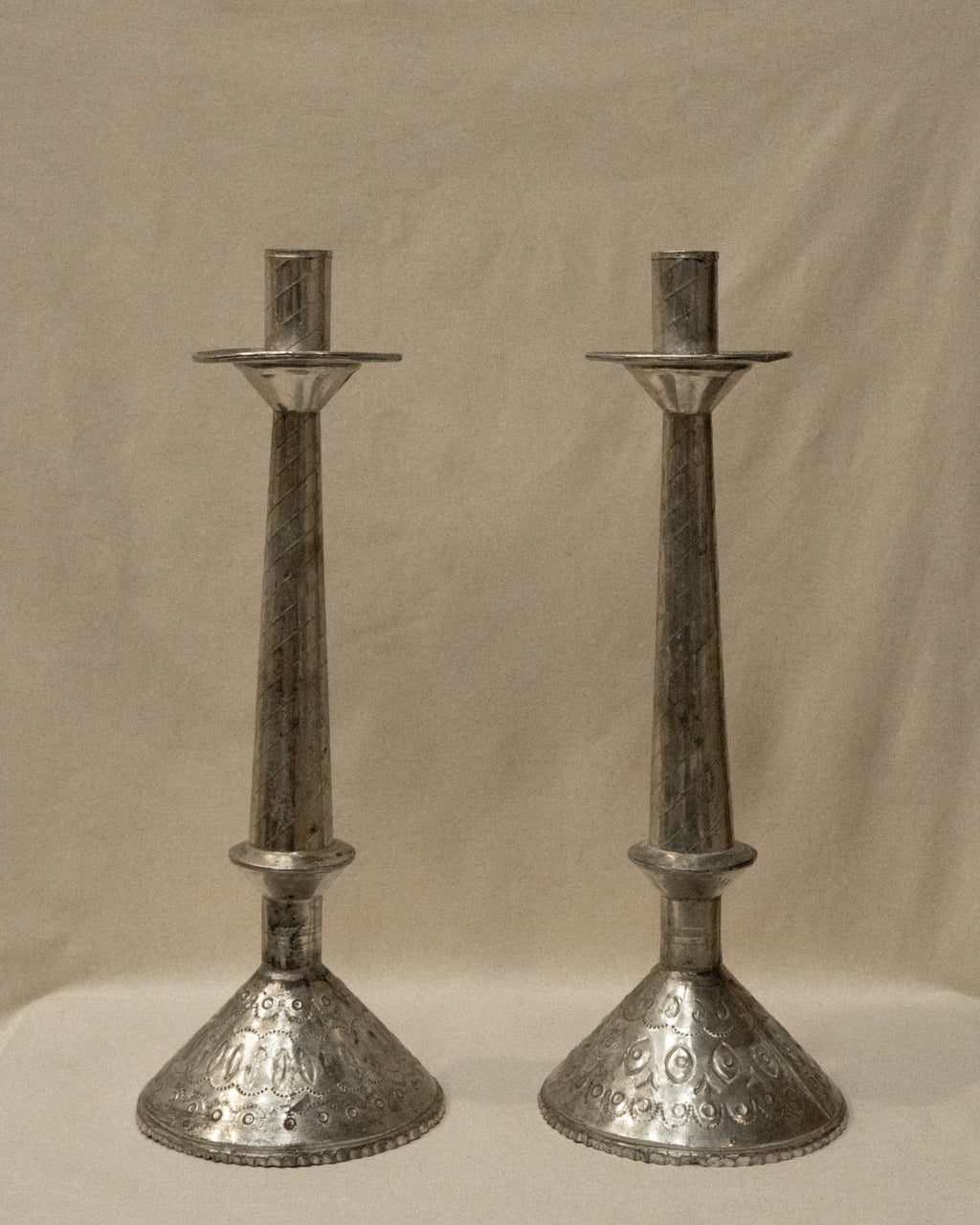 Mexican folk art punched tin candle holders