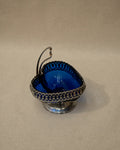 Silver plated heart shaped cobalt blue glass dish