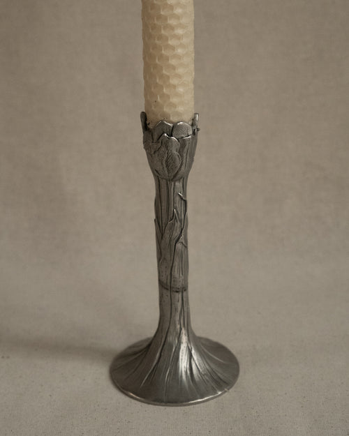 Pair of tulip pewter candle holders
