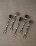 Set of 5 cocktail/appetizer forks with semi precious stones