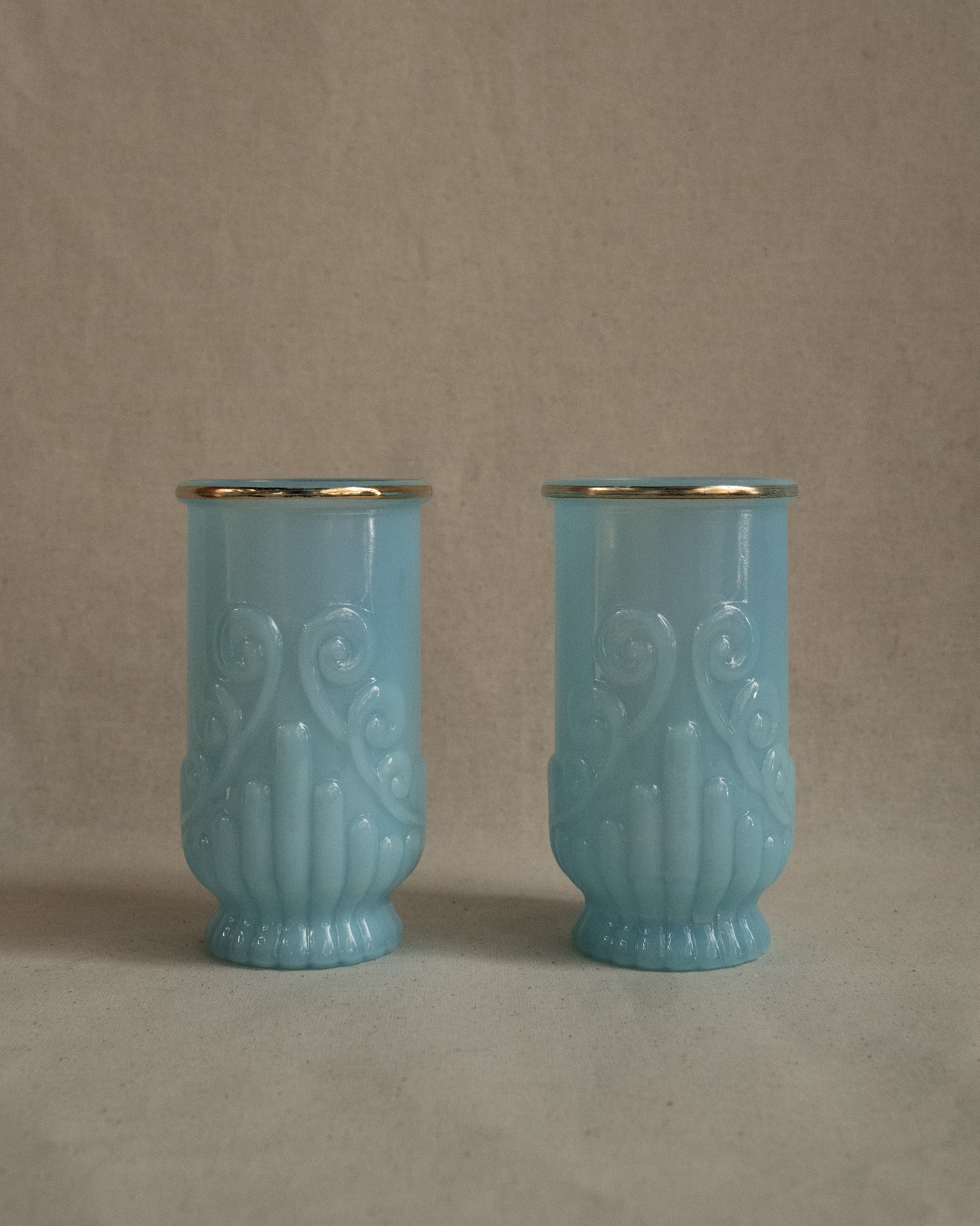 Pair of blue opaline glass cups