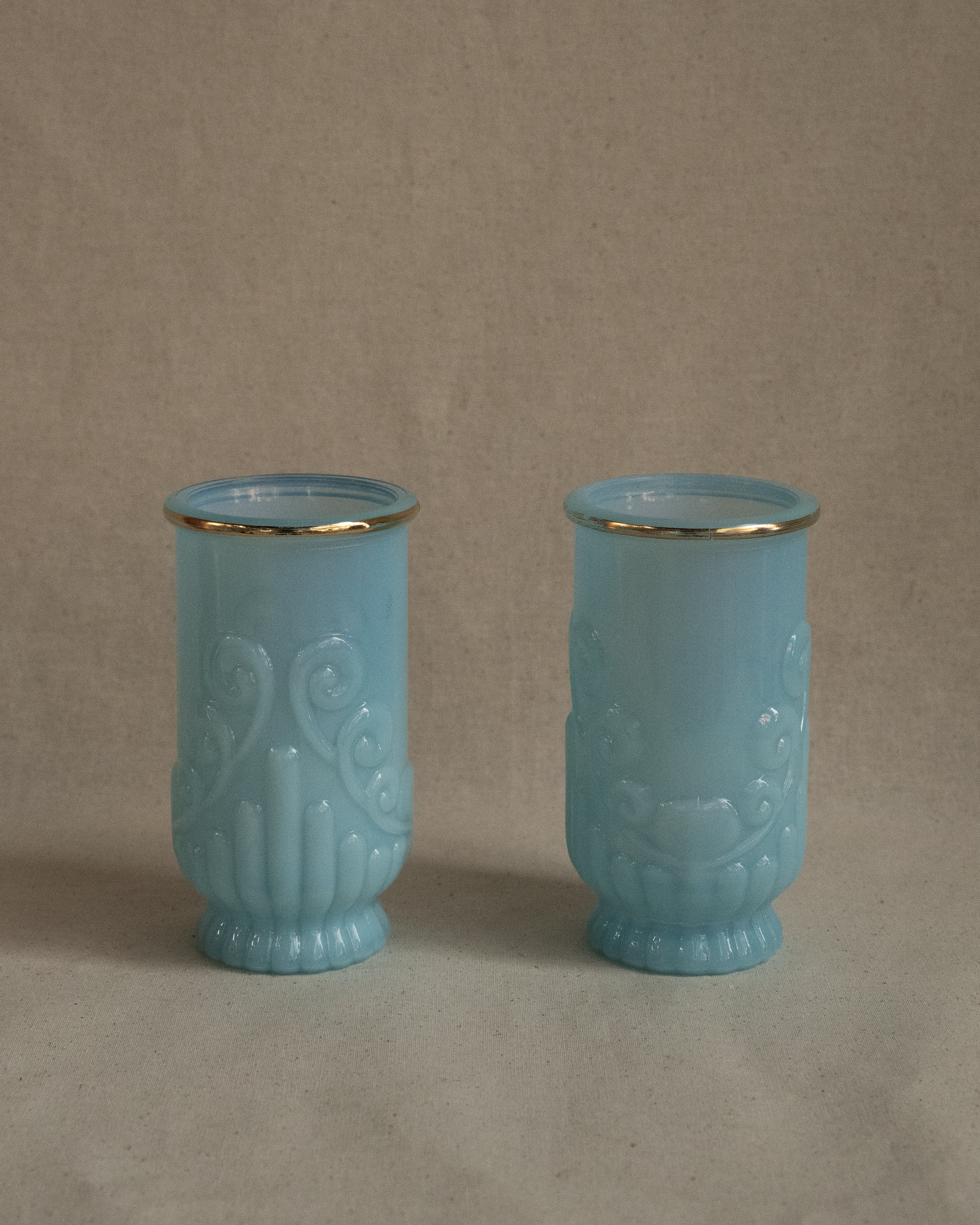 Pair of blue opaline glass cups