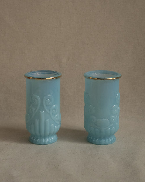 Pair of blue opaline glass cups