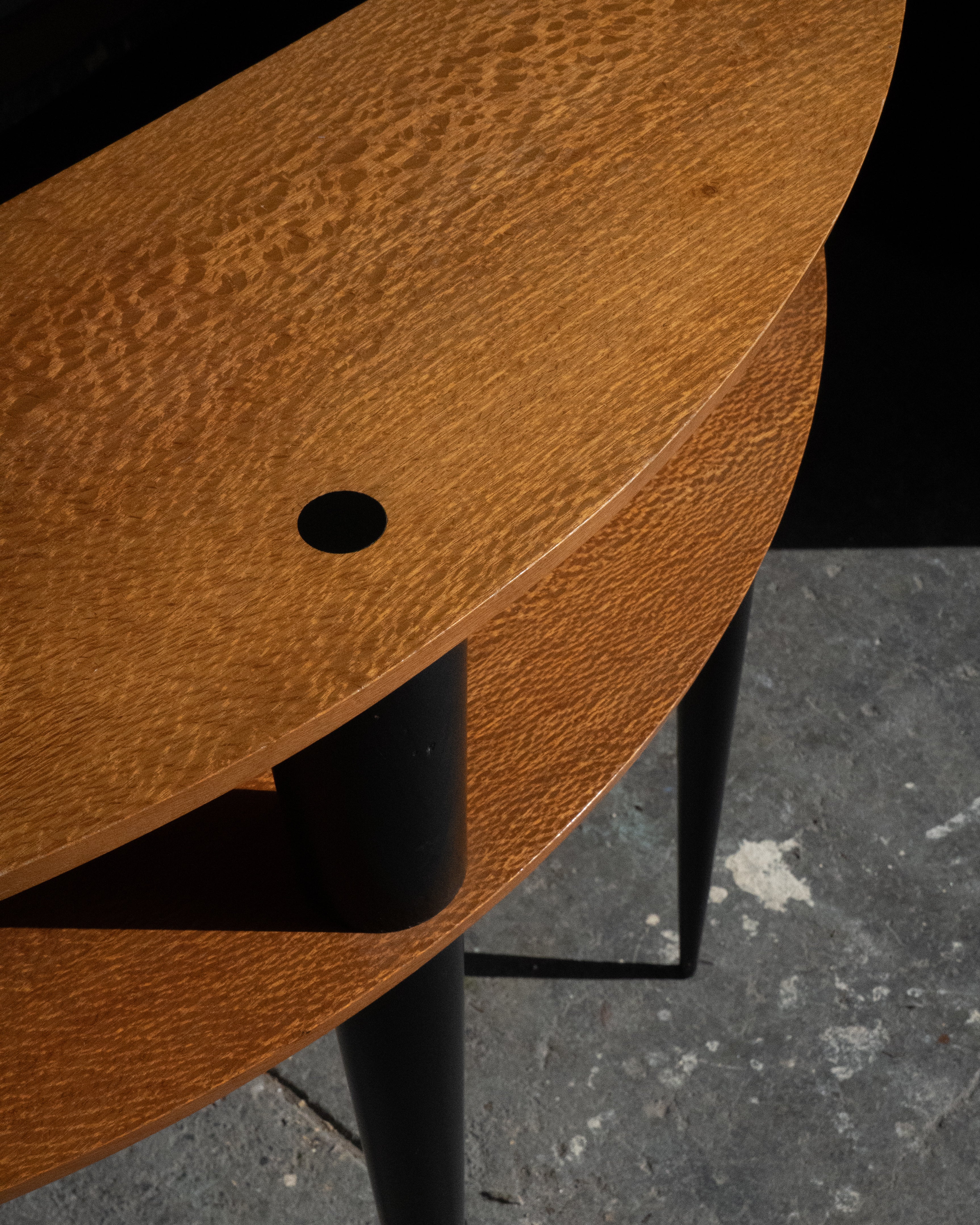 Australian demi lune silky oak console with tapered black legs