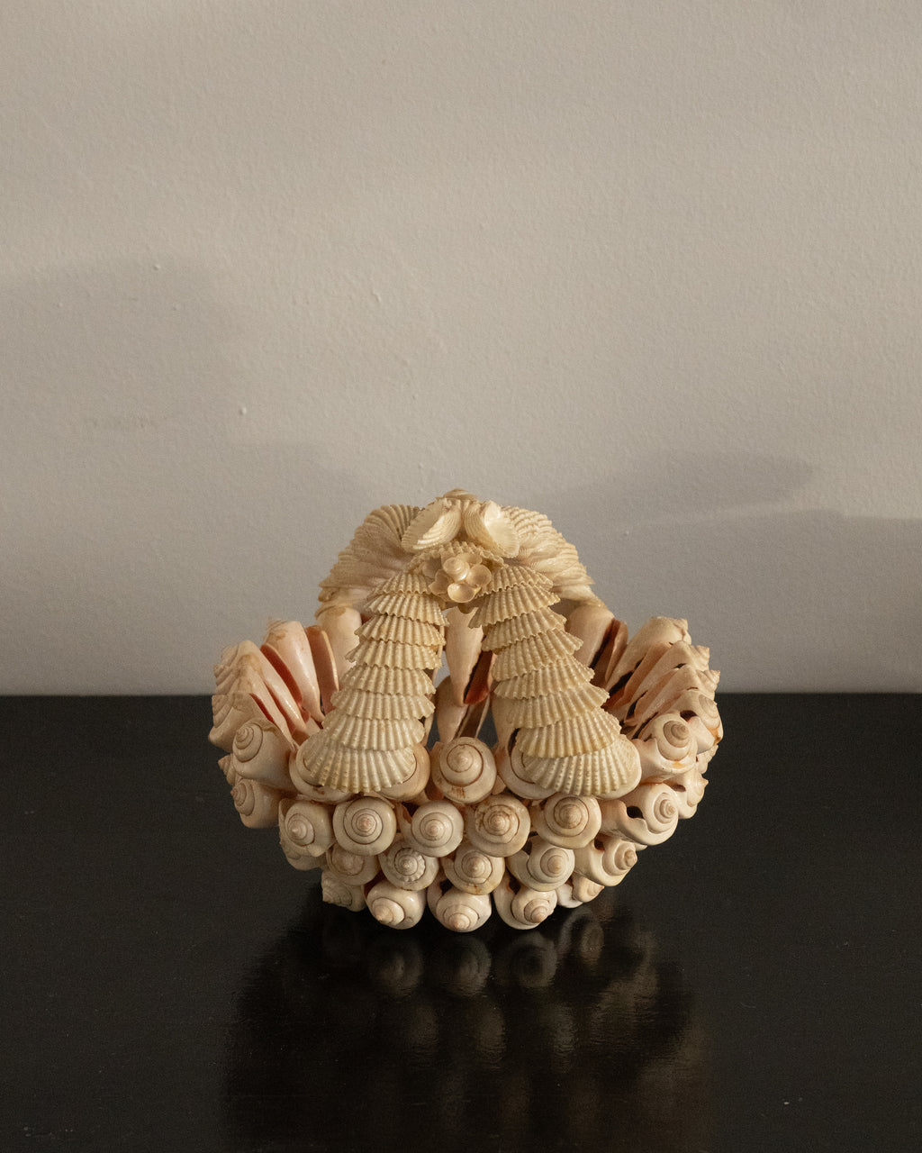 1970s seashell sculpture in the form of a basket