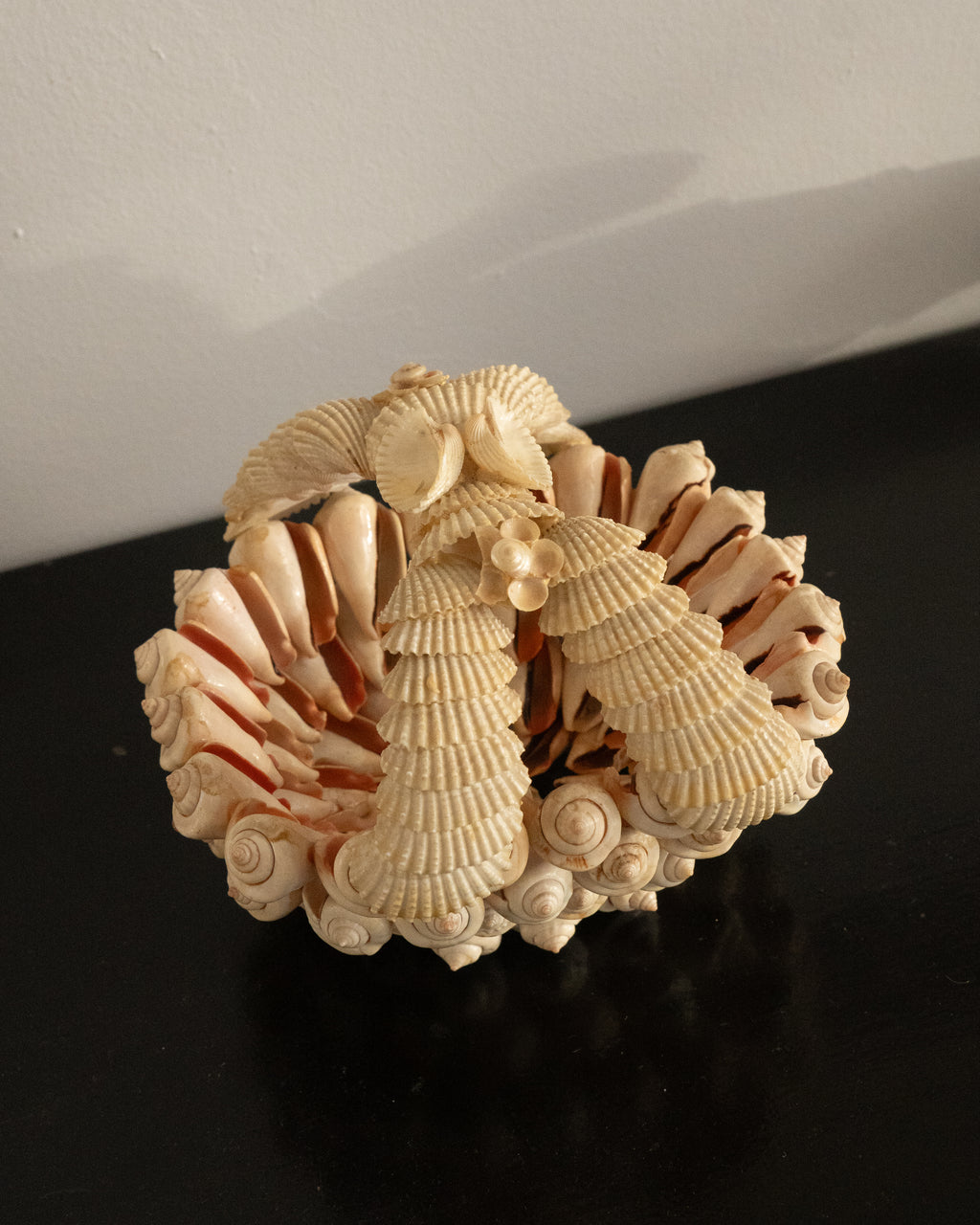 1970s seashell sculpture in the form of a basket