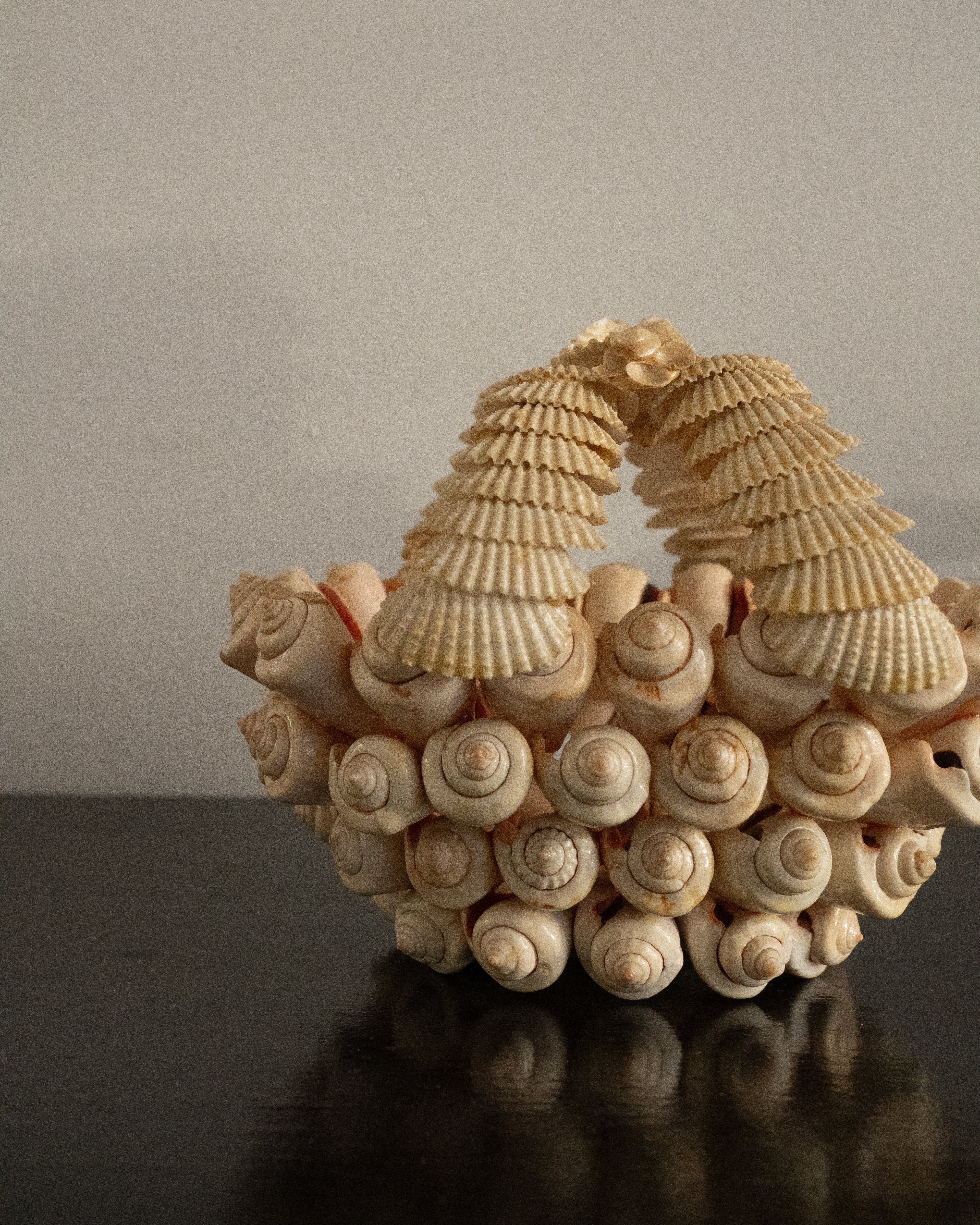 1970s seashell sculpture in the form of a basket